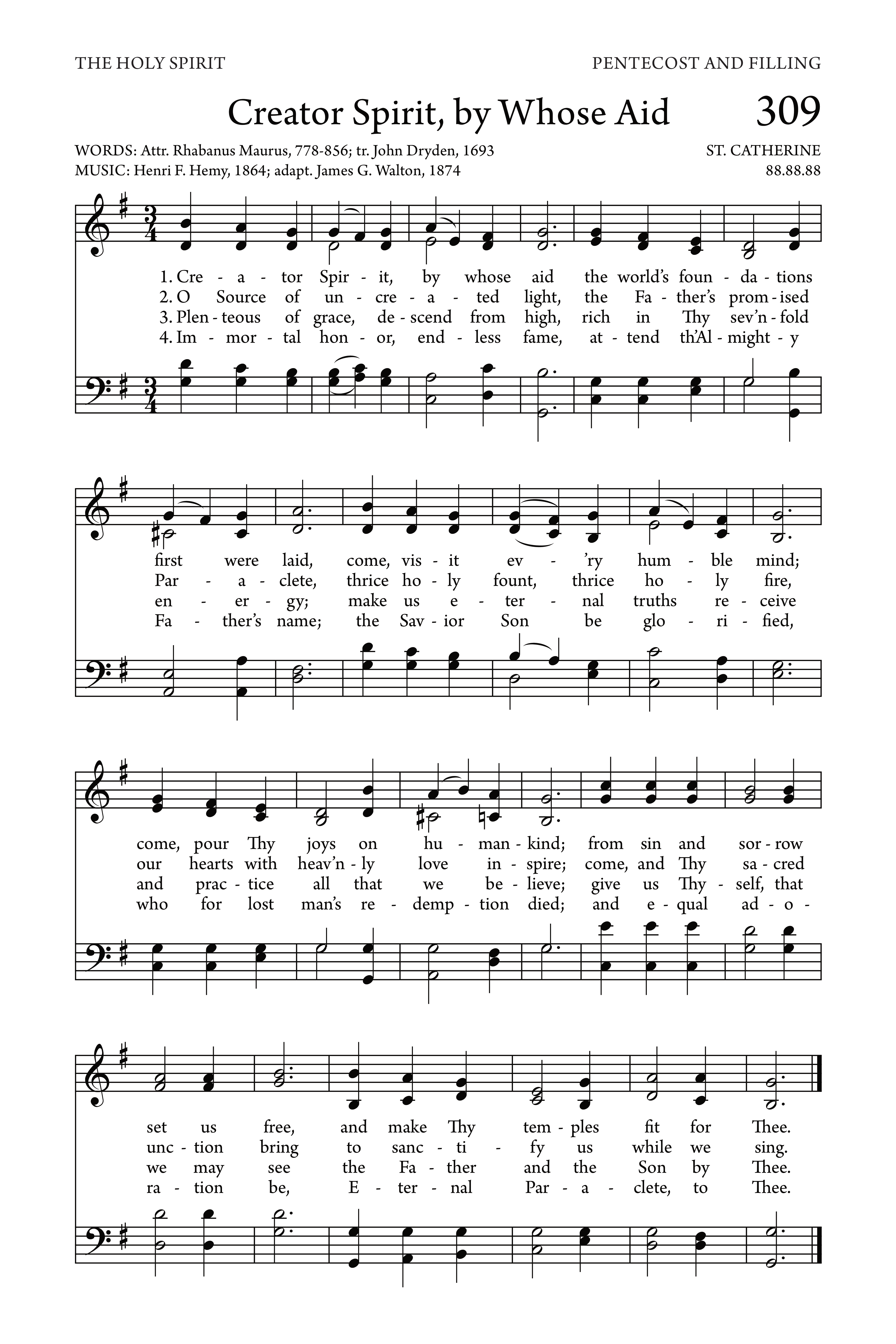 Hymn Sheet for Creator Spirit, by whose aid