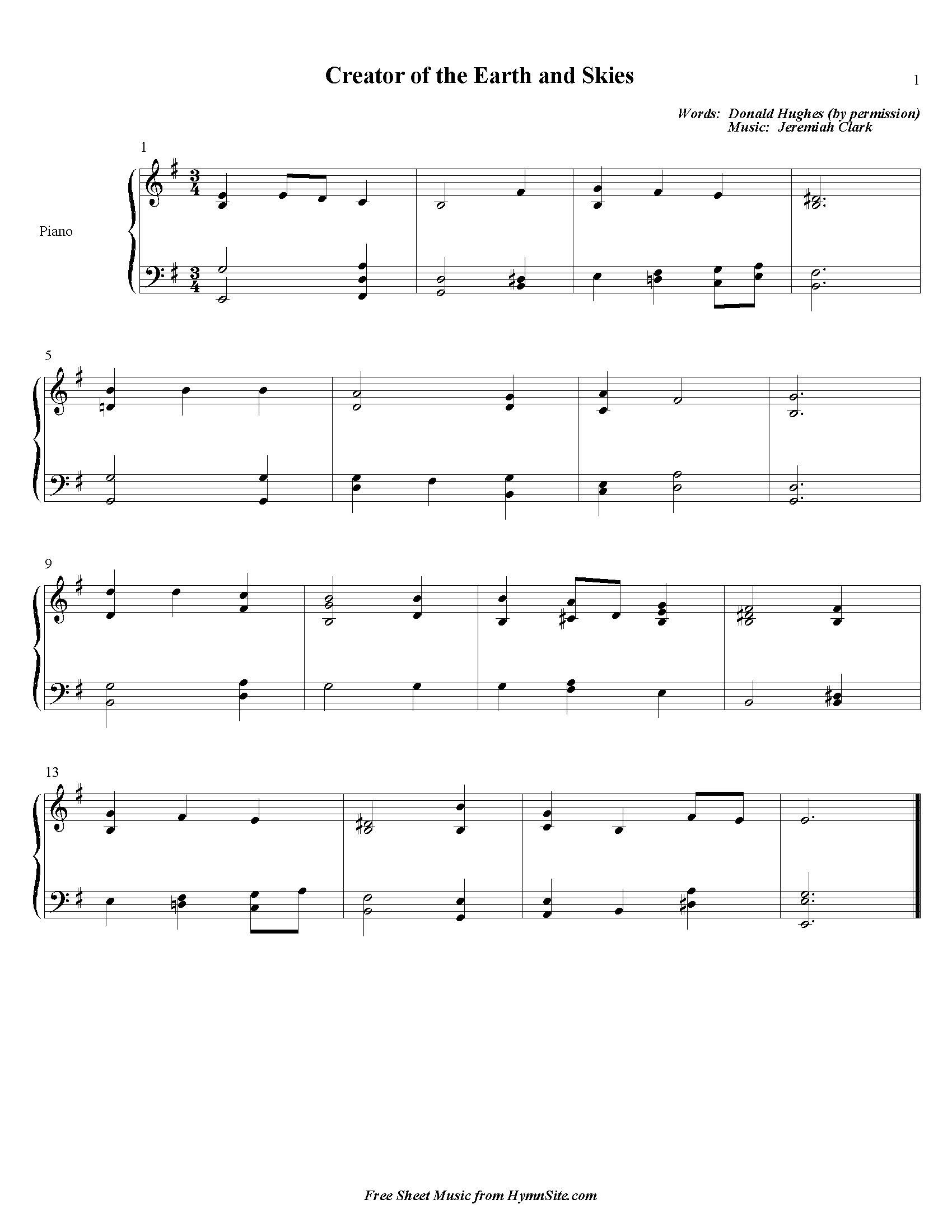 Hymn Sheet for Creator of the Earth and Skies