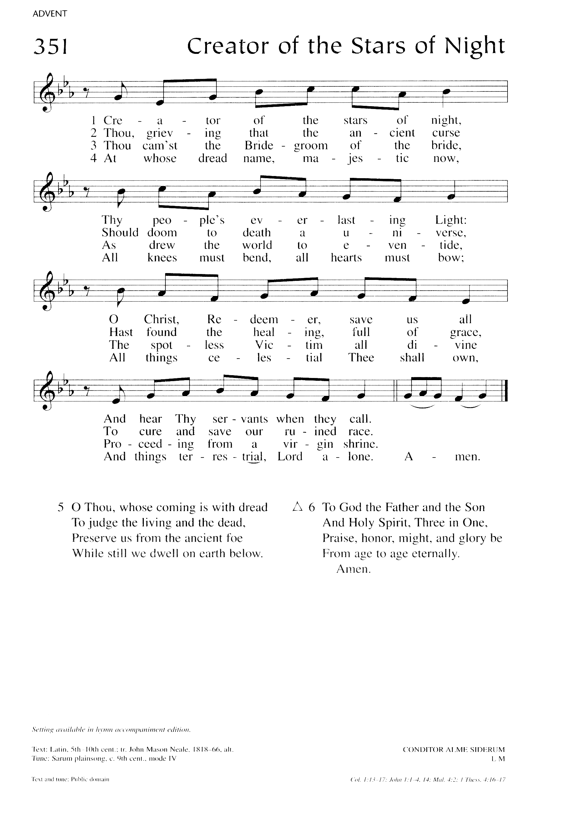 Hymn Sheet for Creator of the Stars of Night