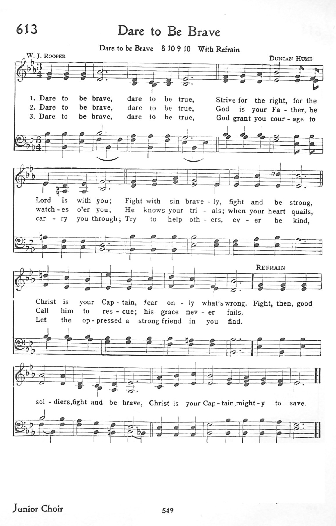 Hymn Sheet for Dare to Be Brave, Dare to Be True