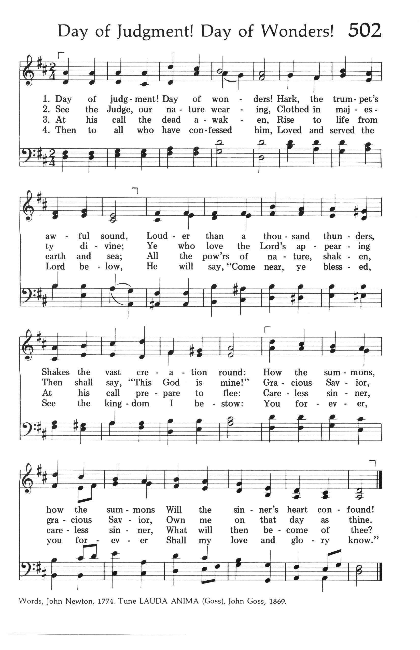 Hymn Sheet for Day of Judgment, Day of Wonders!