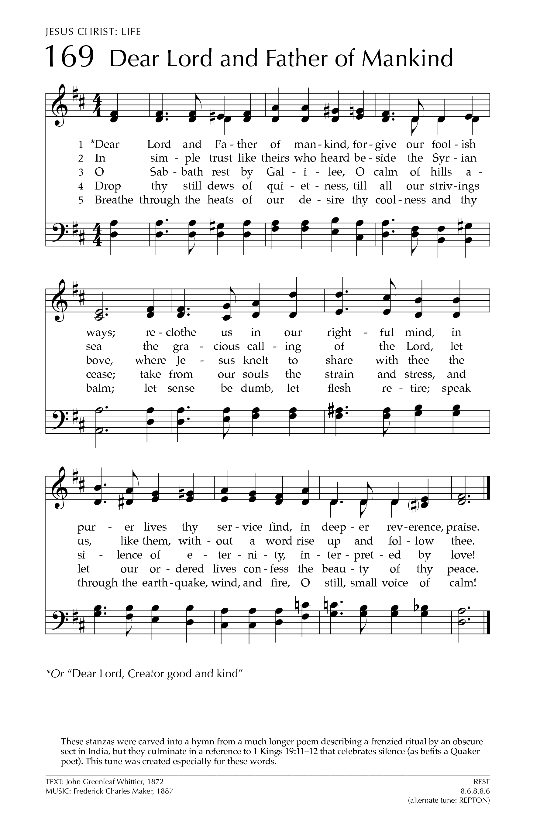Hymn Sheet for Dear Lord And Father Of Mankind