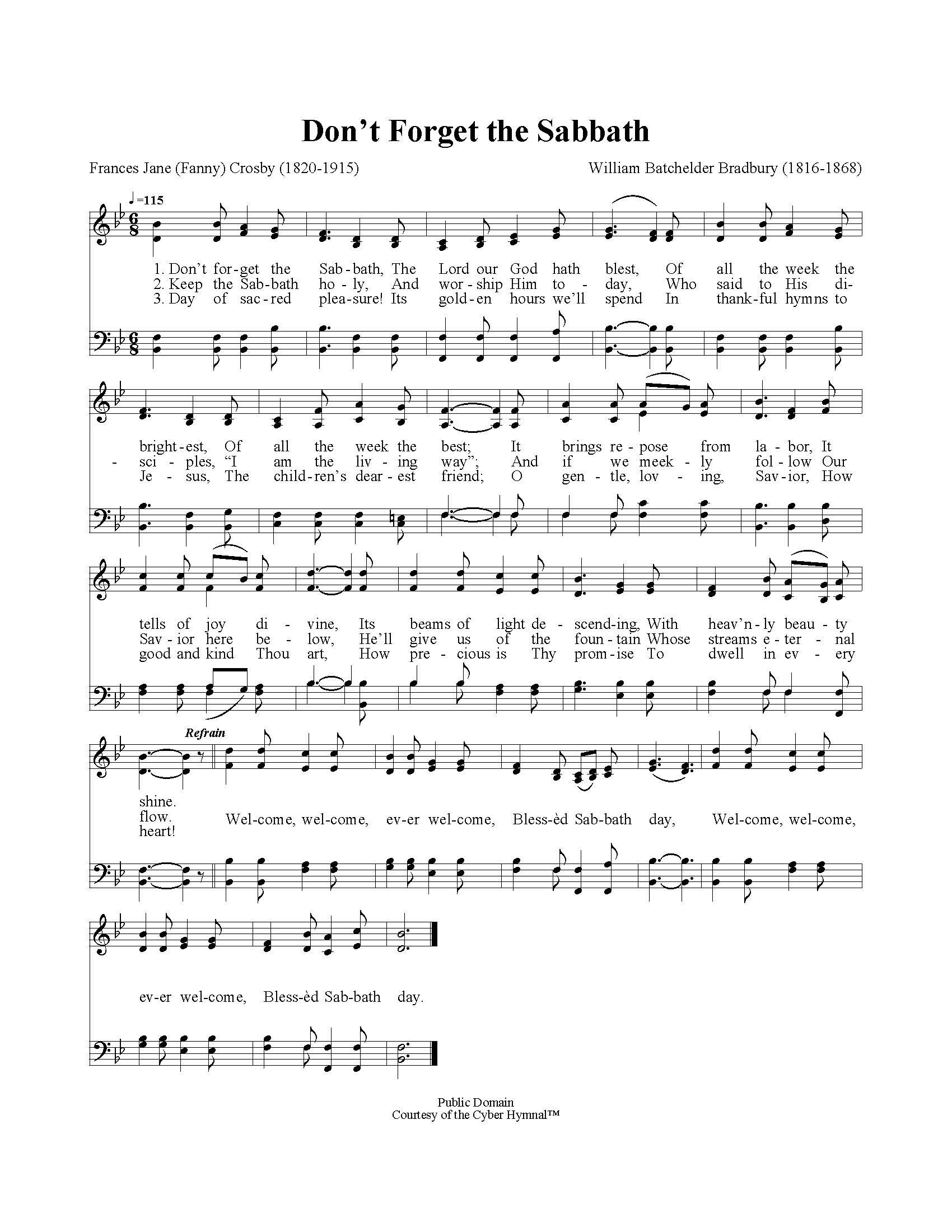 Hymn Sheet for Don't Forget the Sabbath