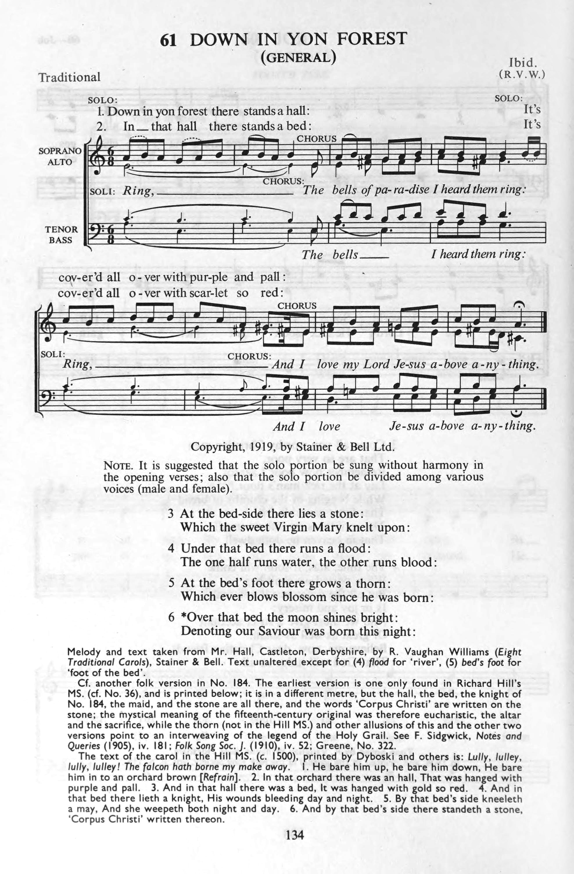 Hymn Sheet for Down in yon forest