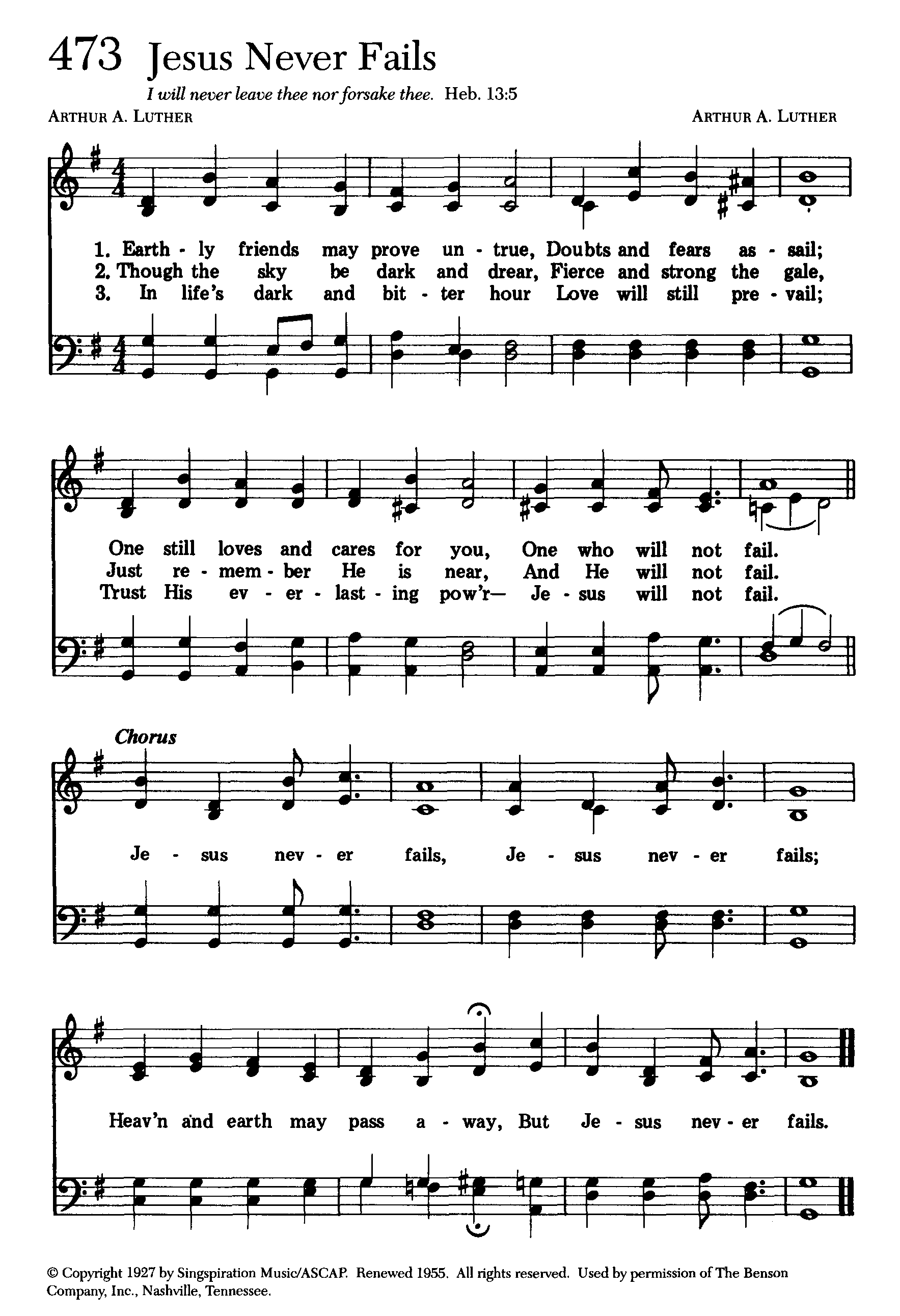 Hymn Sheet for Jesus Never Fails