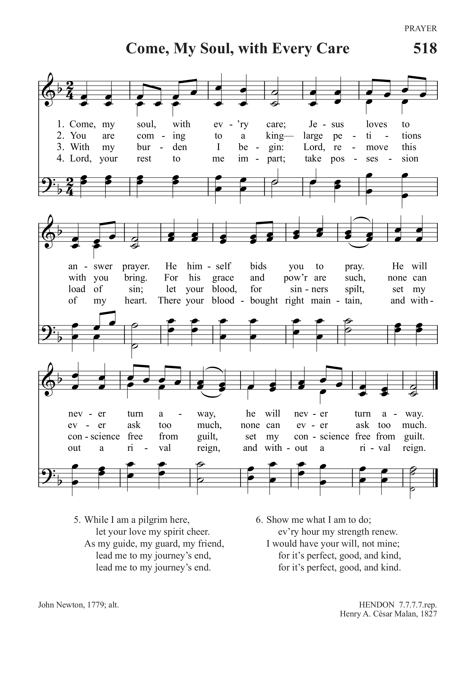 Hymn Sheet for Come my Soul with Every Care