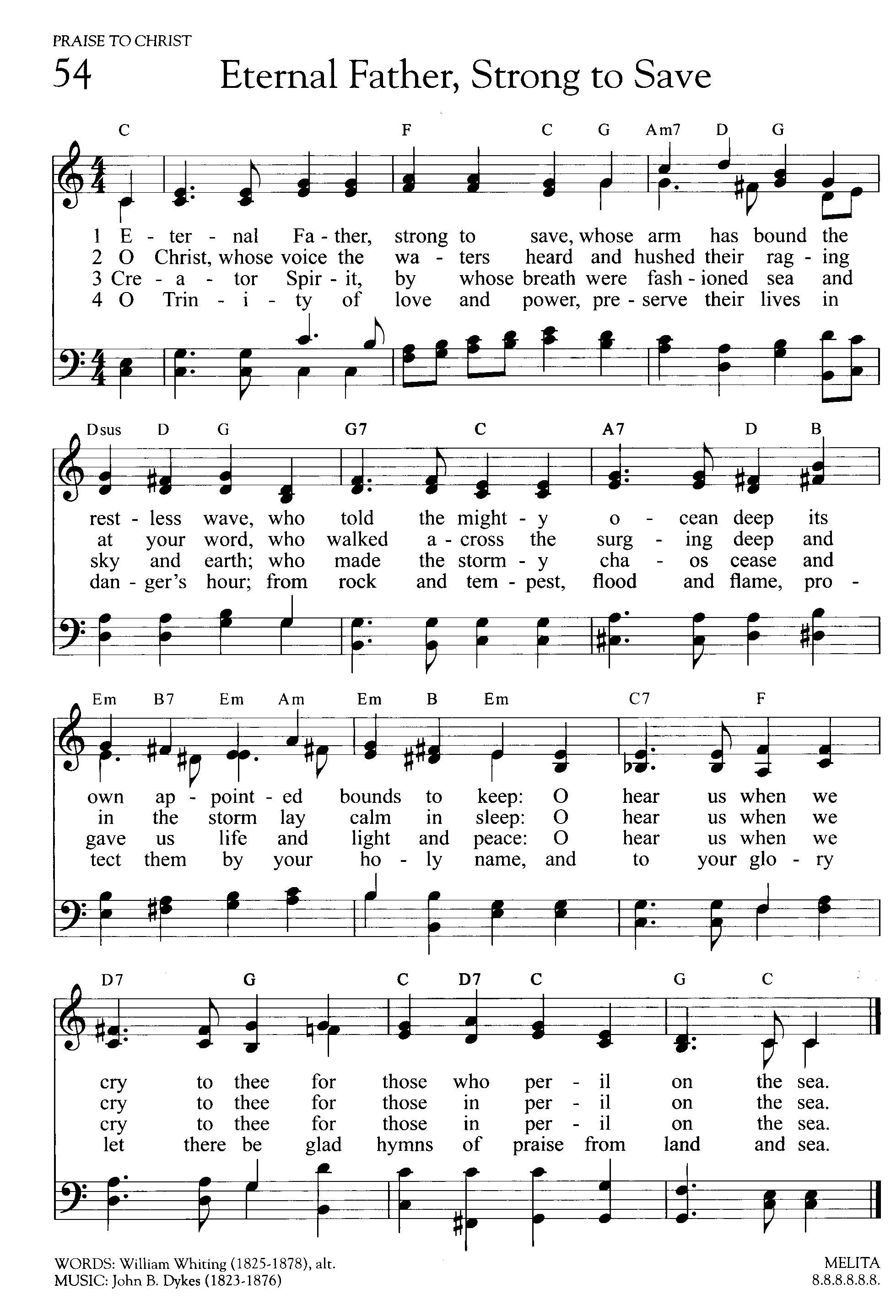 Hymn Sheet for Eternal Father, Strong To Save