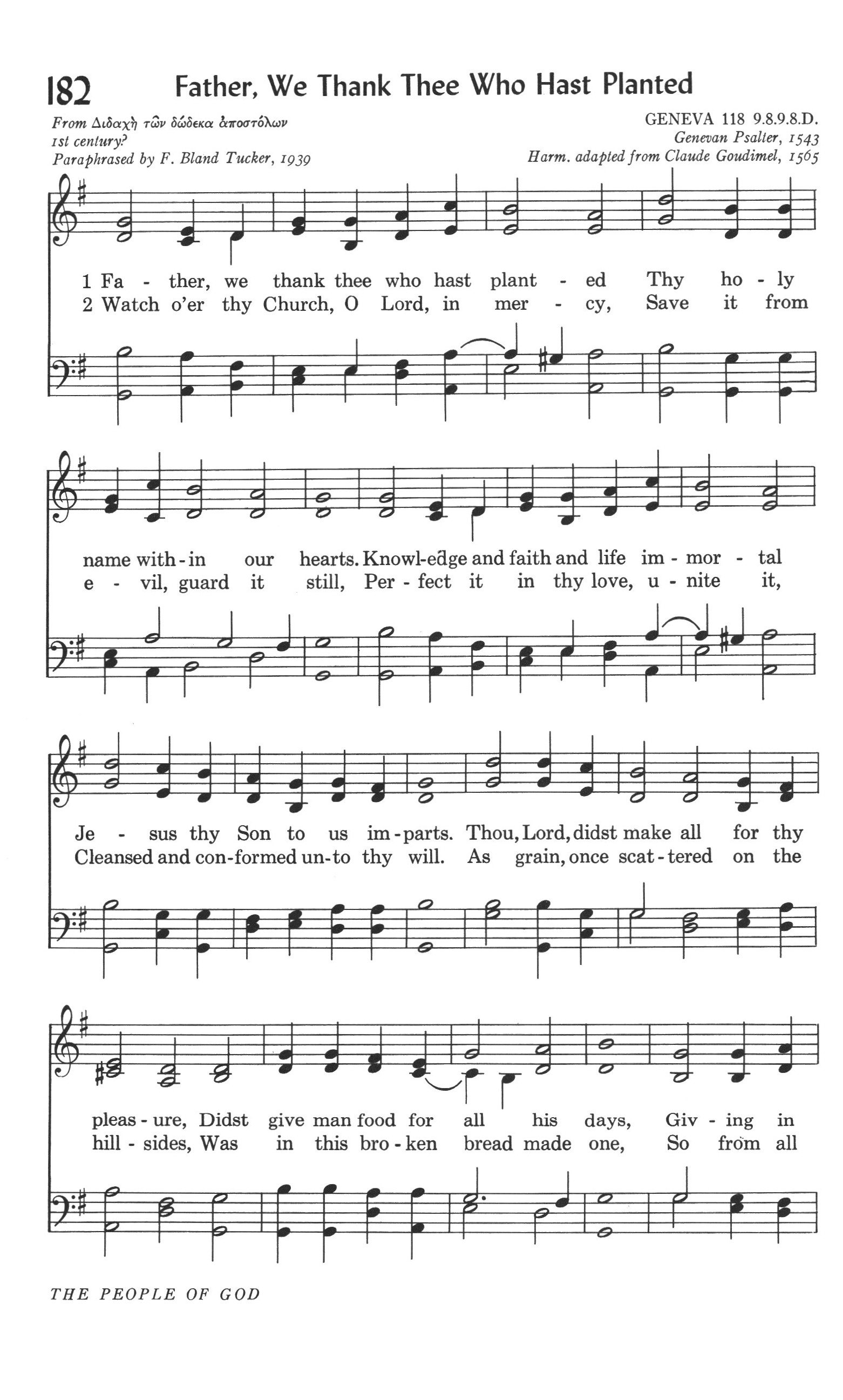 Hymn Sheet for Father, We Thank Thee, Who Hast Planted