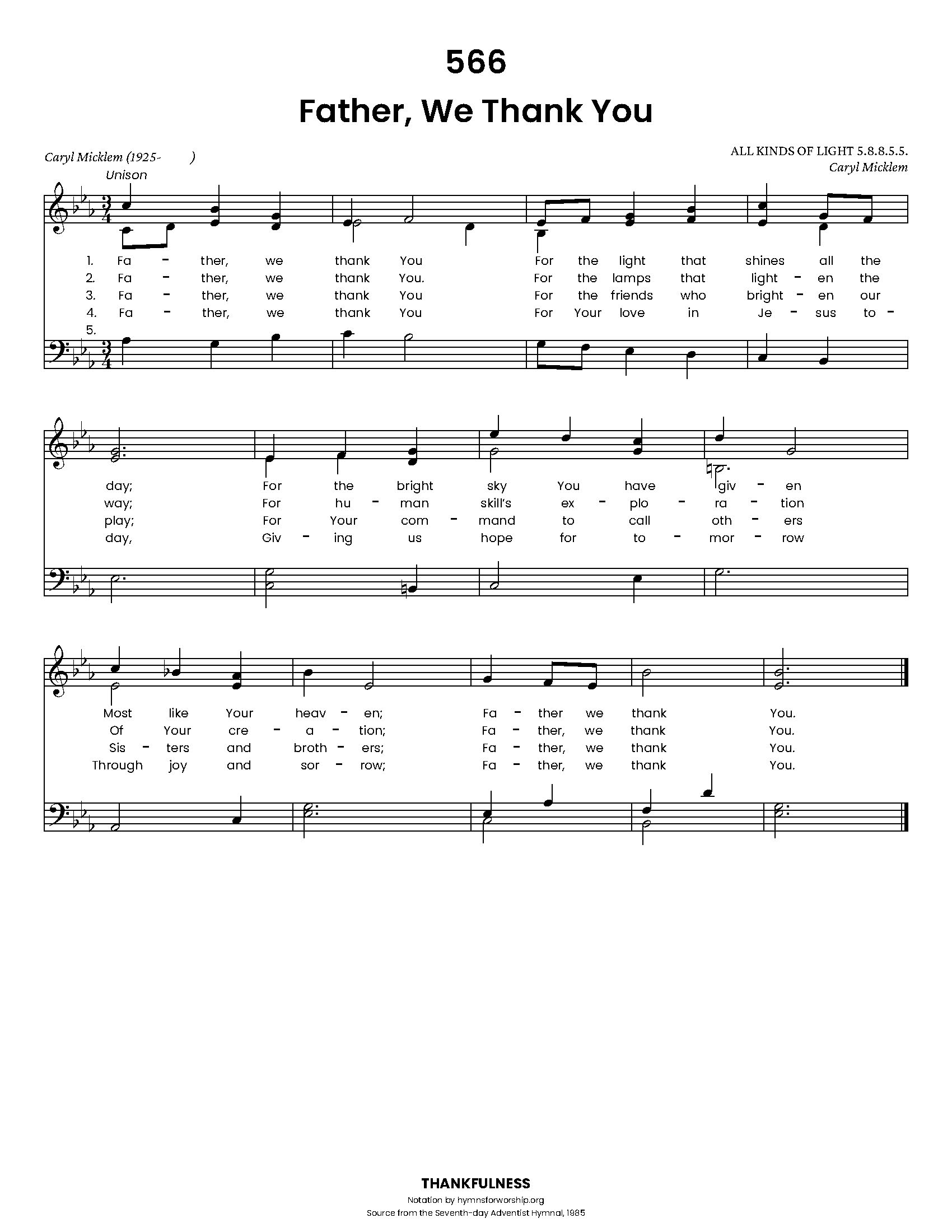 Hymn Sheet for Father, We Thank You