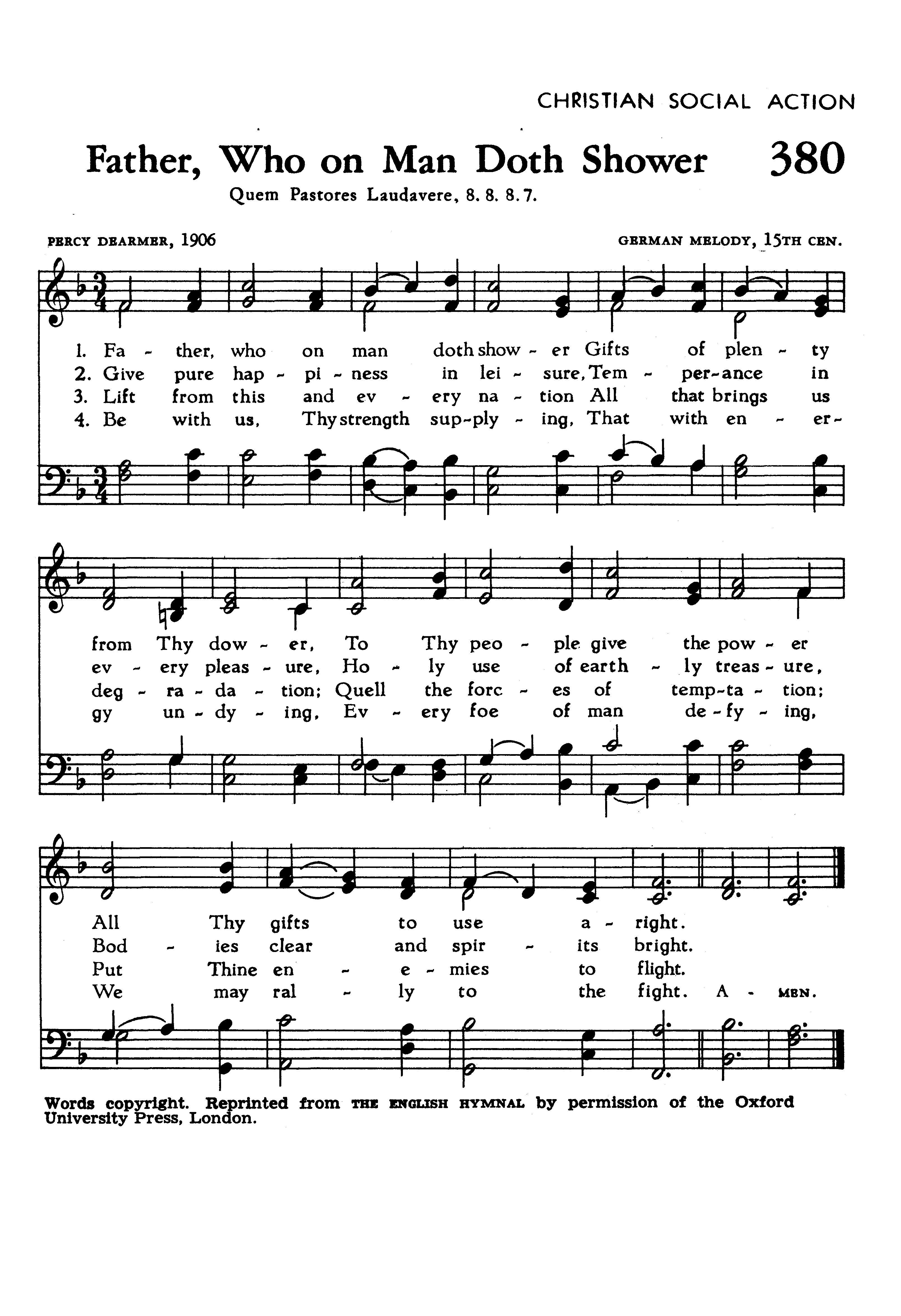 Hymn Sheet for Father, Who on Us Do Shower