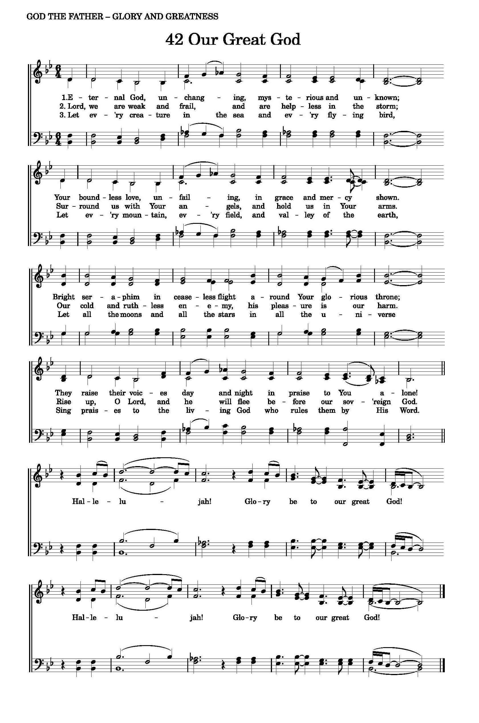 Hymn Sheet for Our Great God (Eternal God, Unchanging)