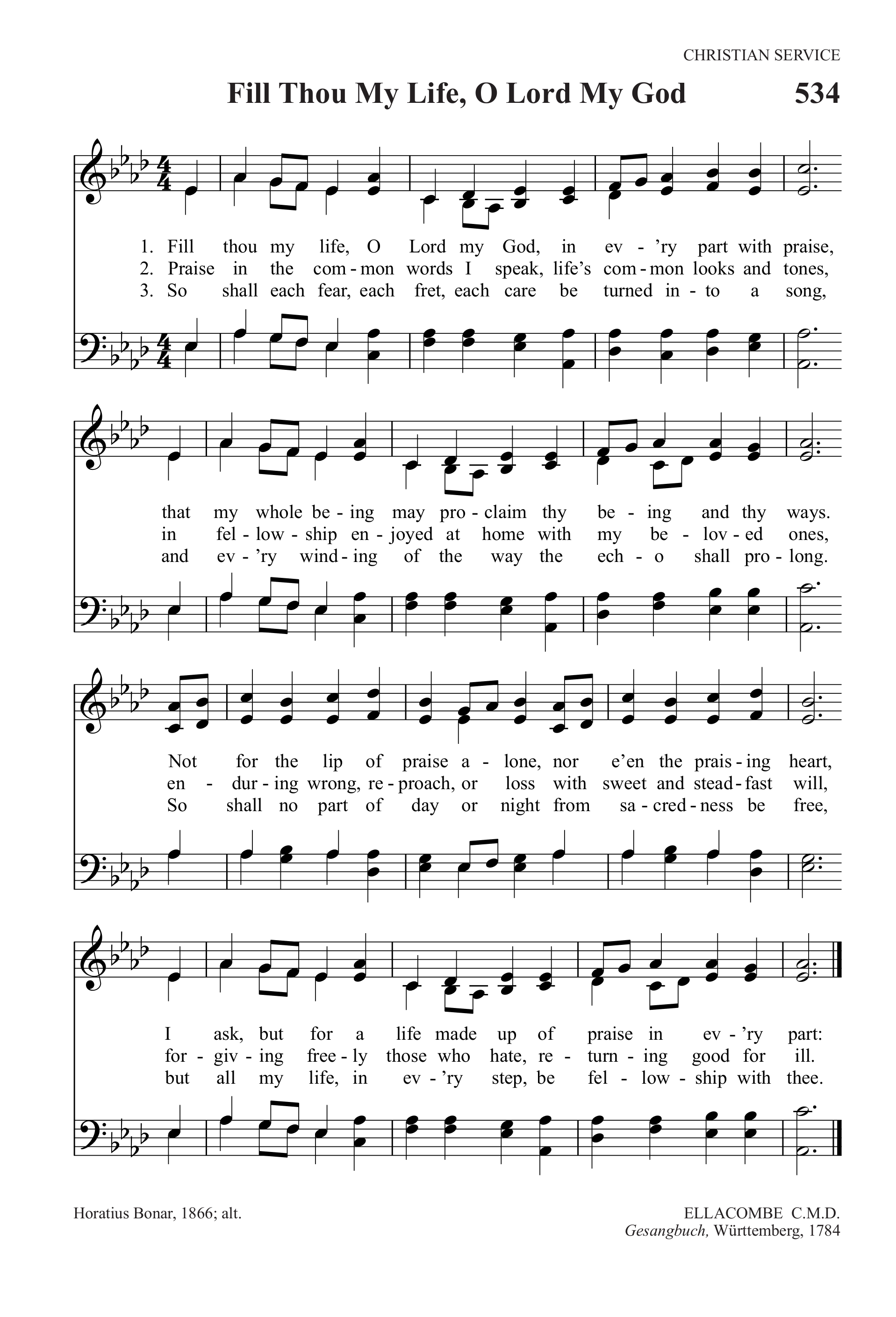 Hymn Sheet for Fill Thou My Life