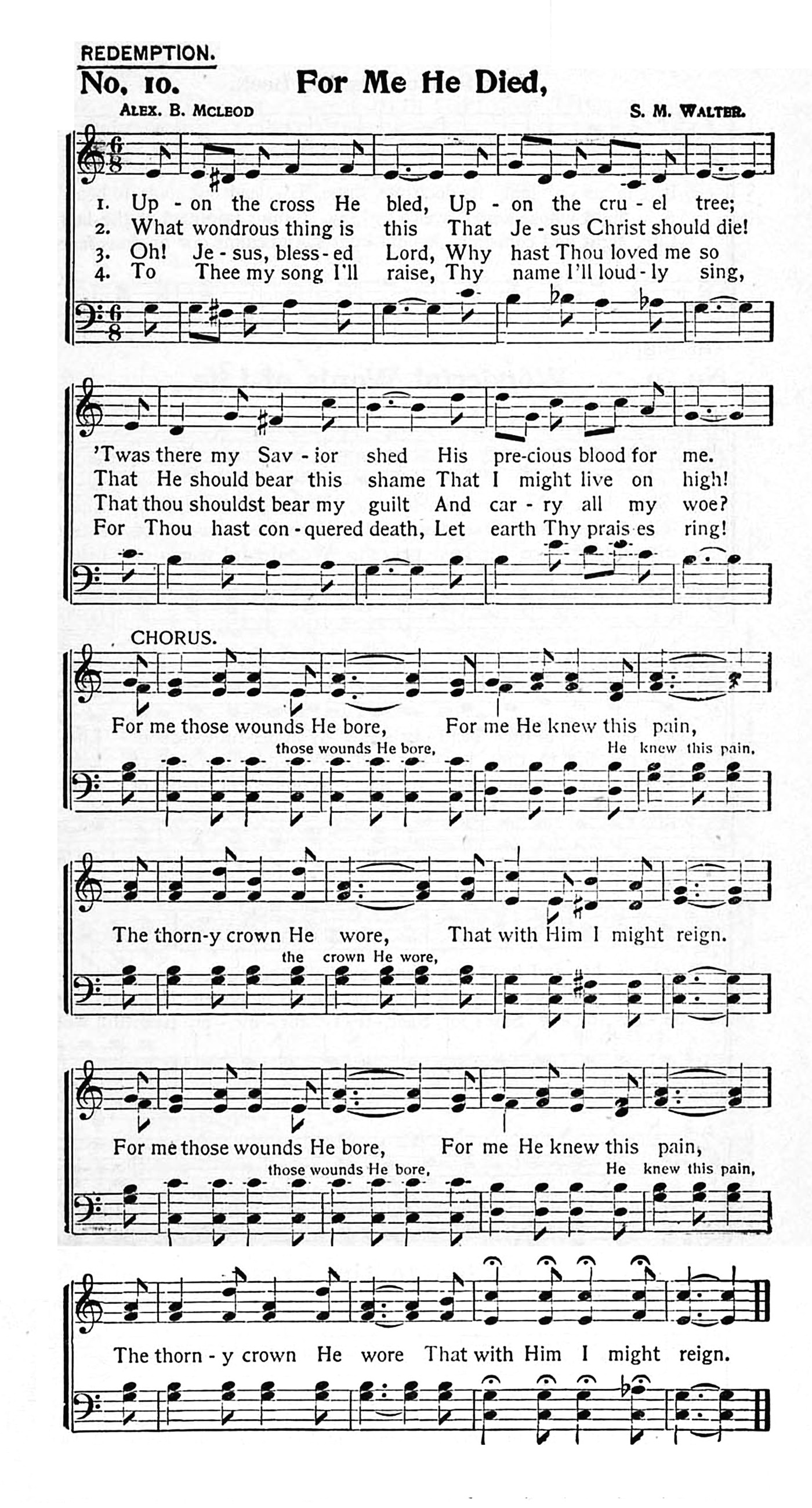 Hymn Sheet for For me He died