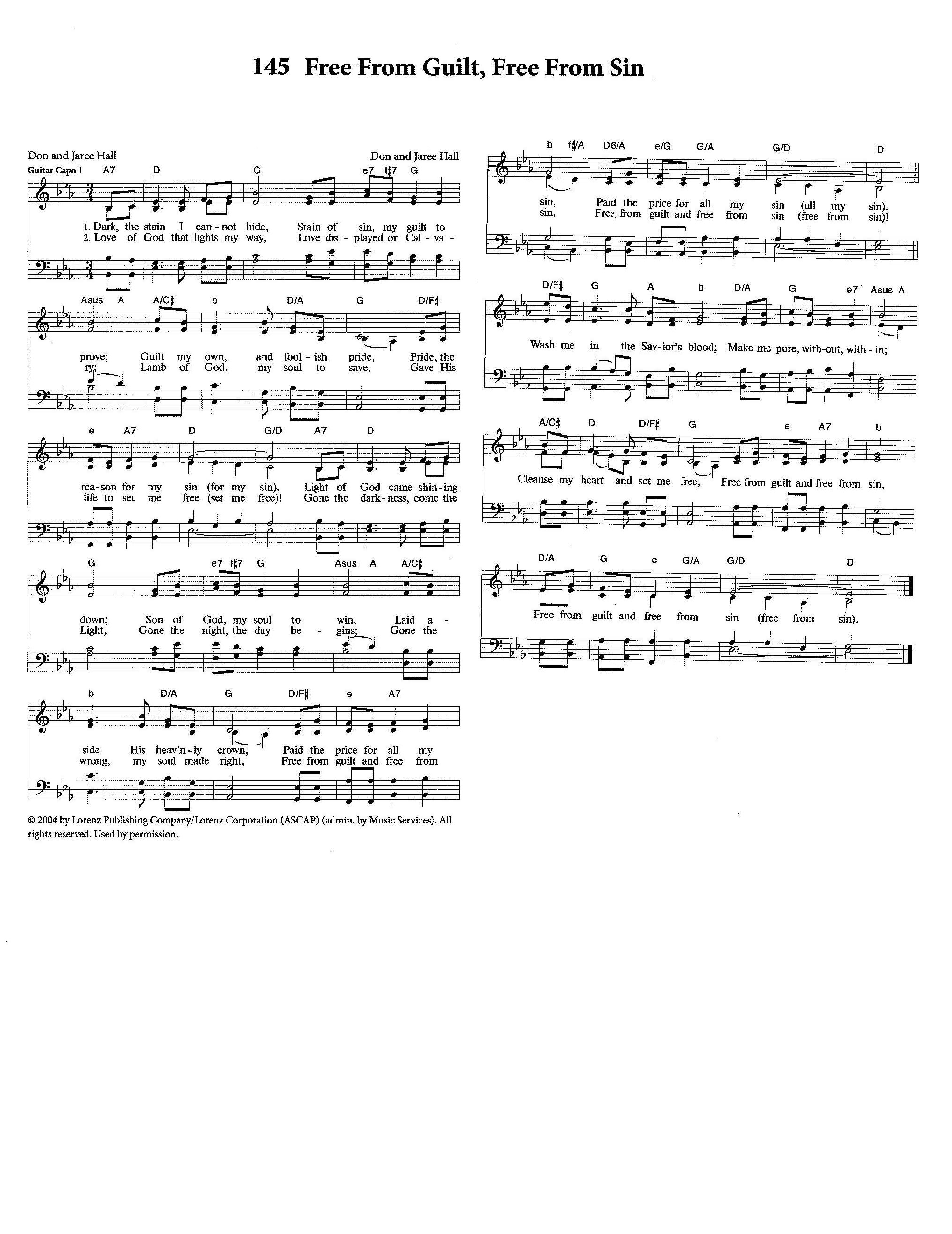 Hymn Sheet for Free from Guilt and Free from Sin