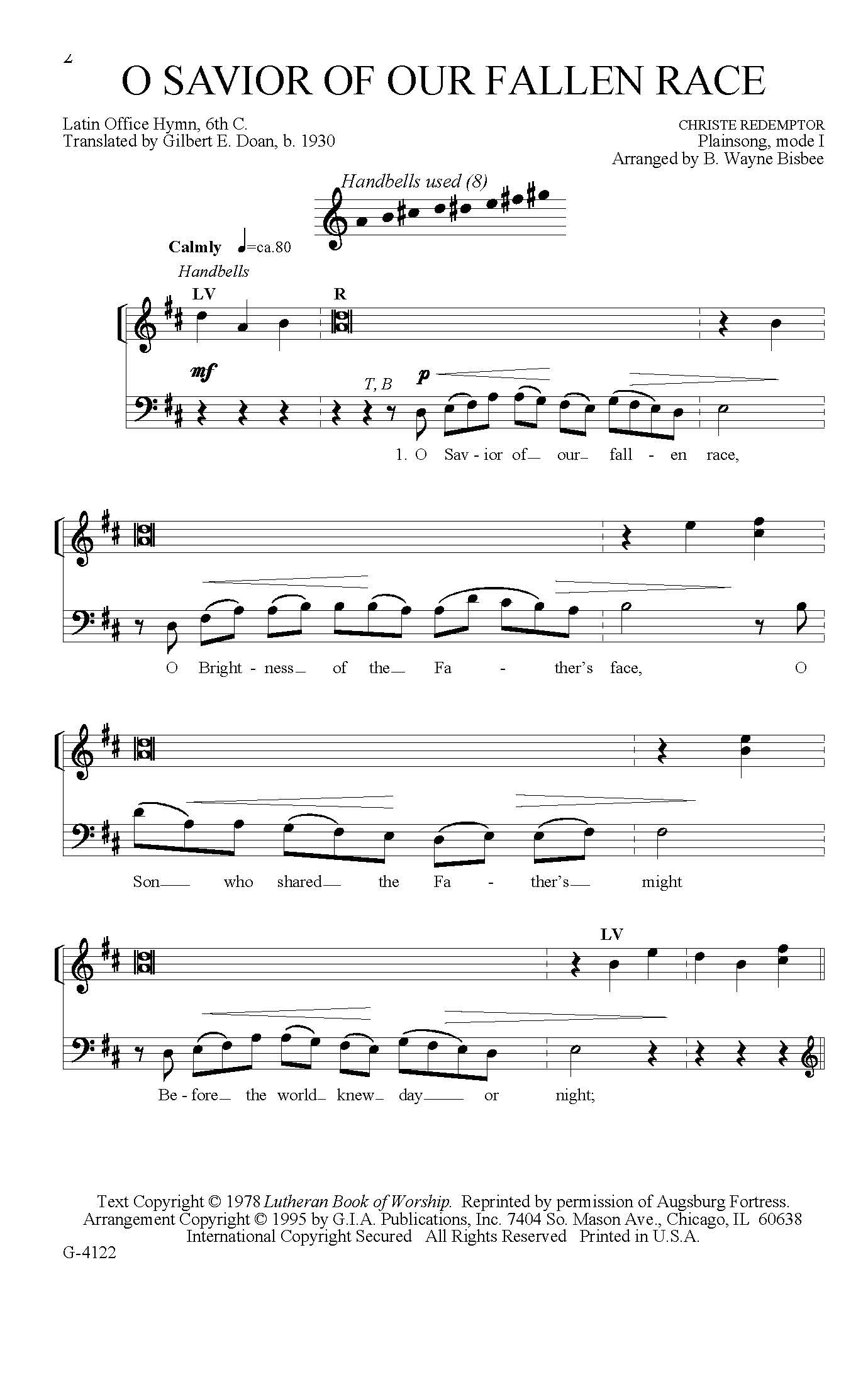 Hymn Sheet for O Savior Of Our Fallen Race