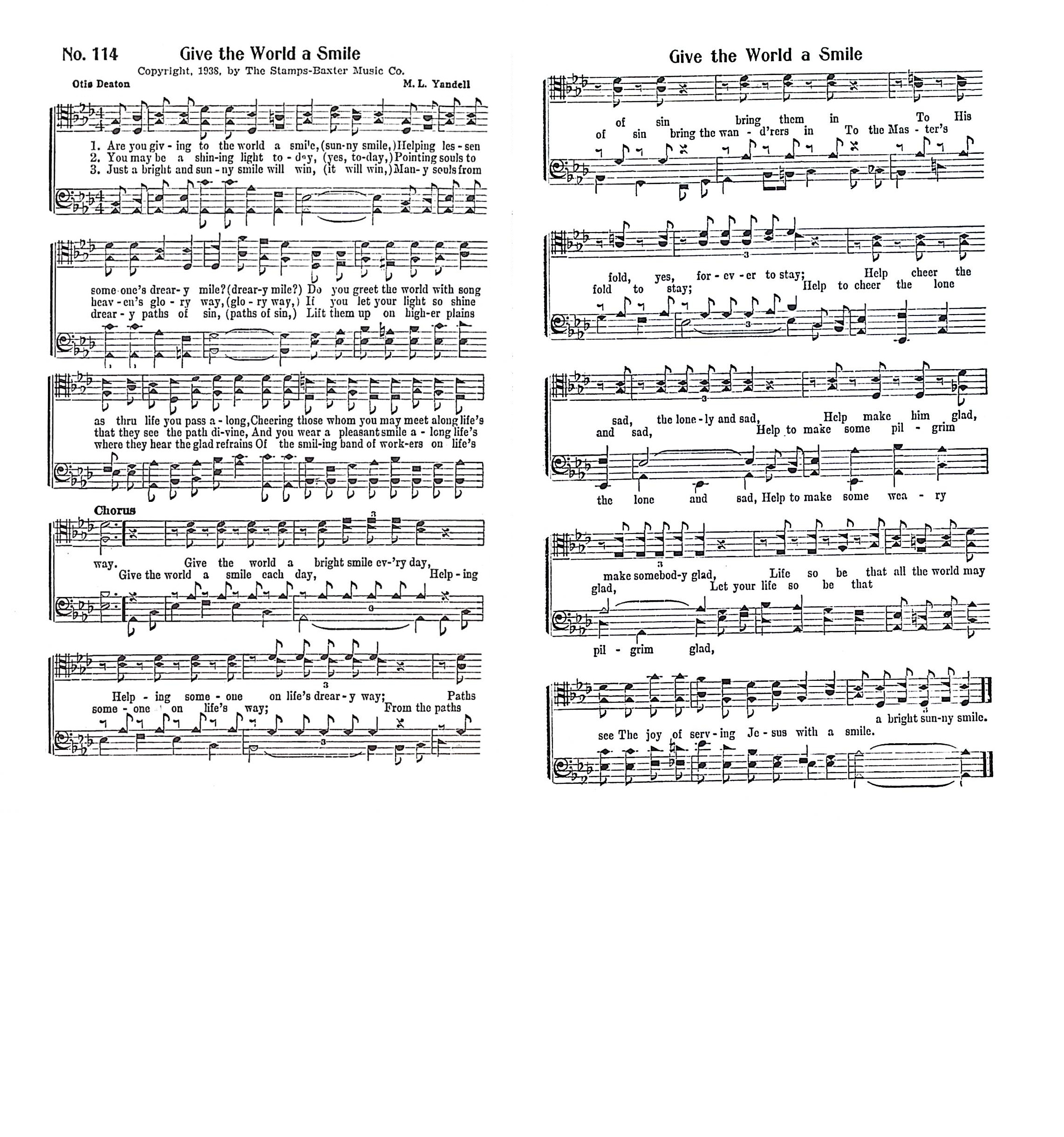 Hymn Sheet for Give the World a Smile