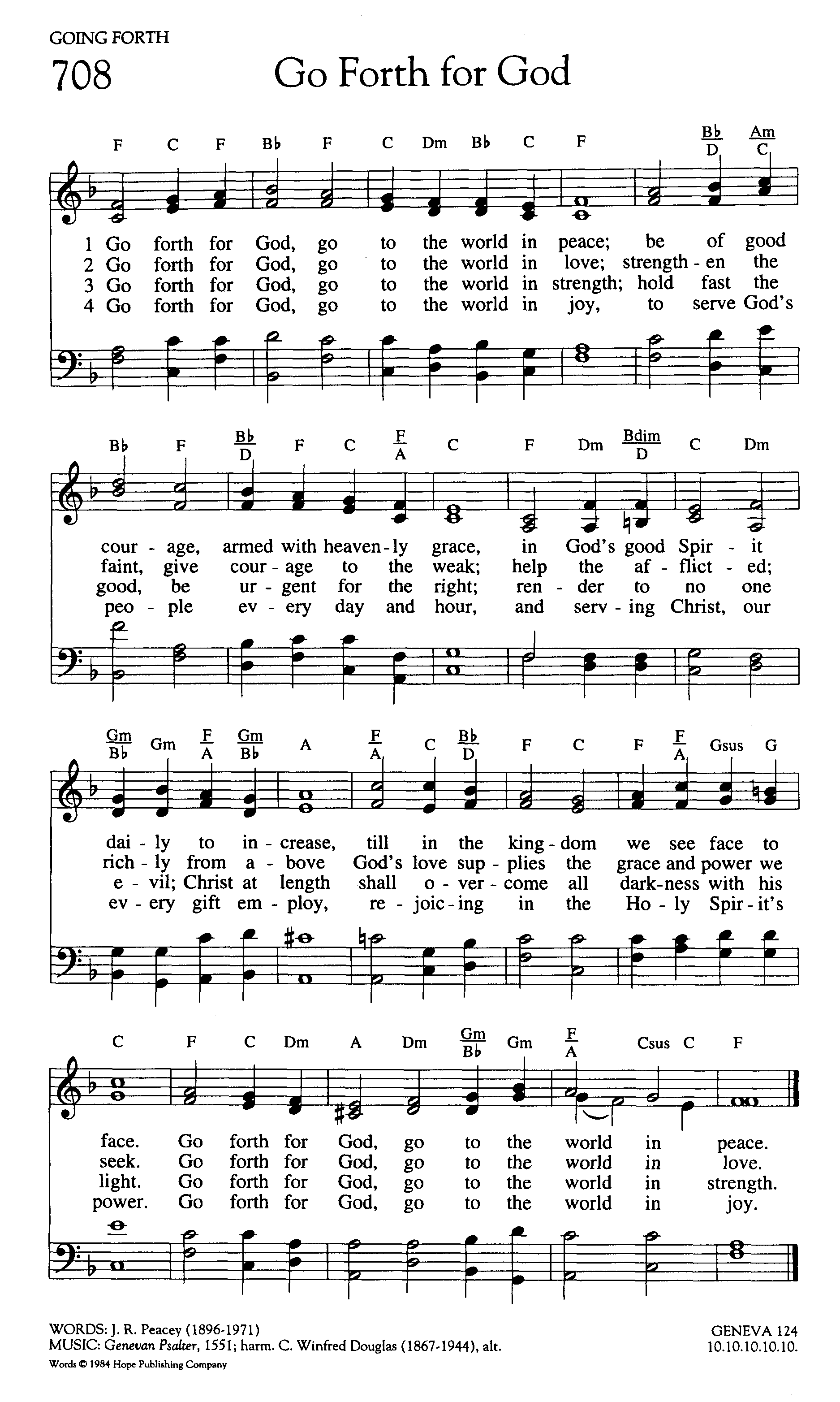 Hymn Sheet for Go Forth for God