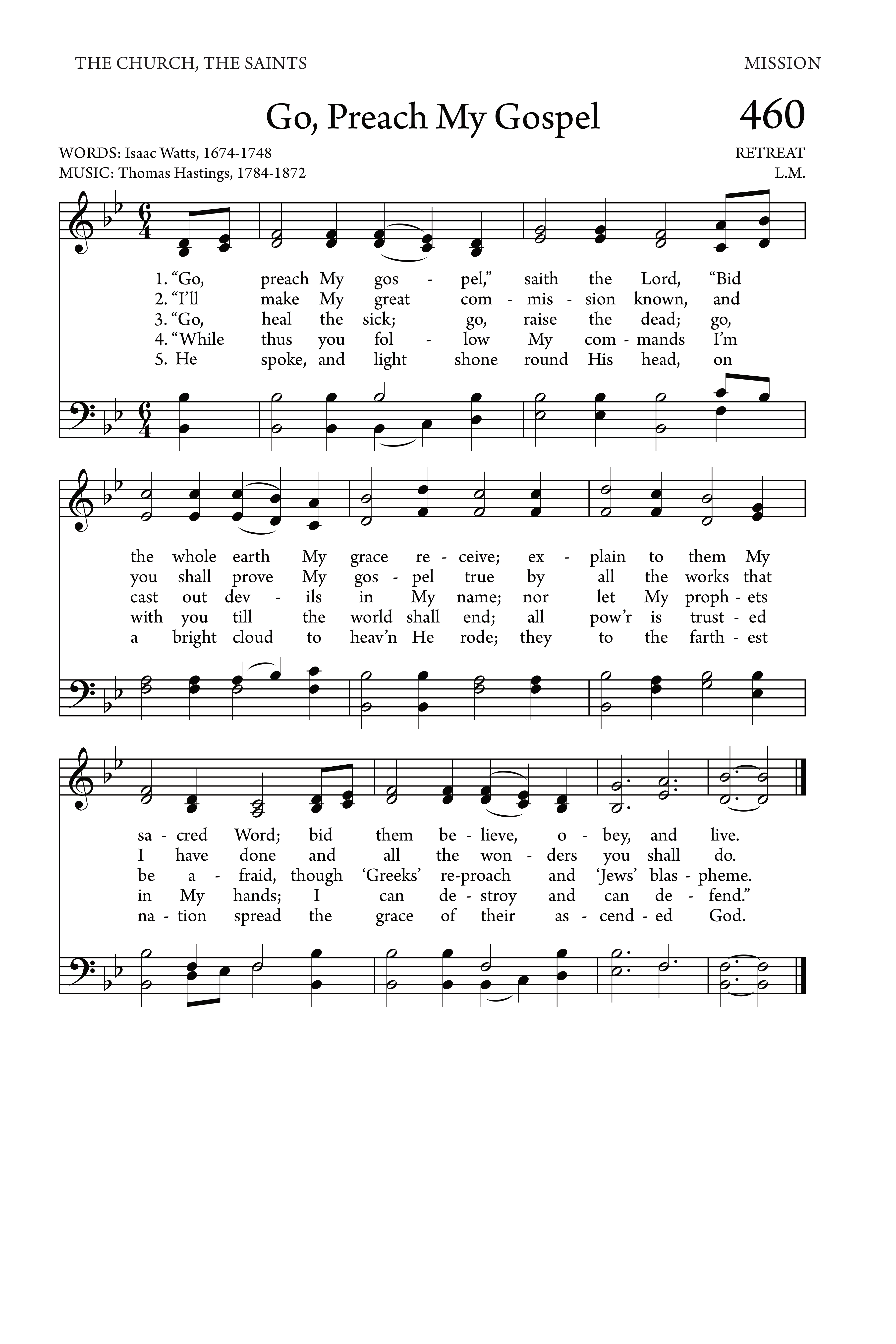 Hymn Sheet for Go, Preach My Gospel