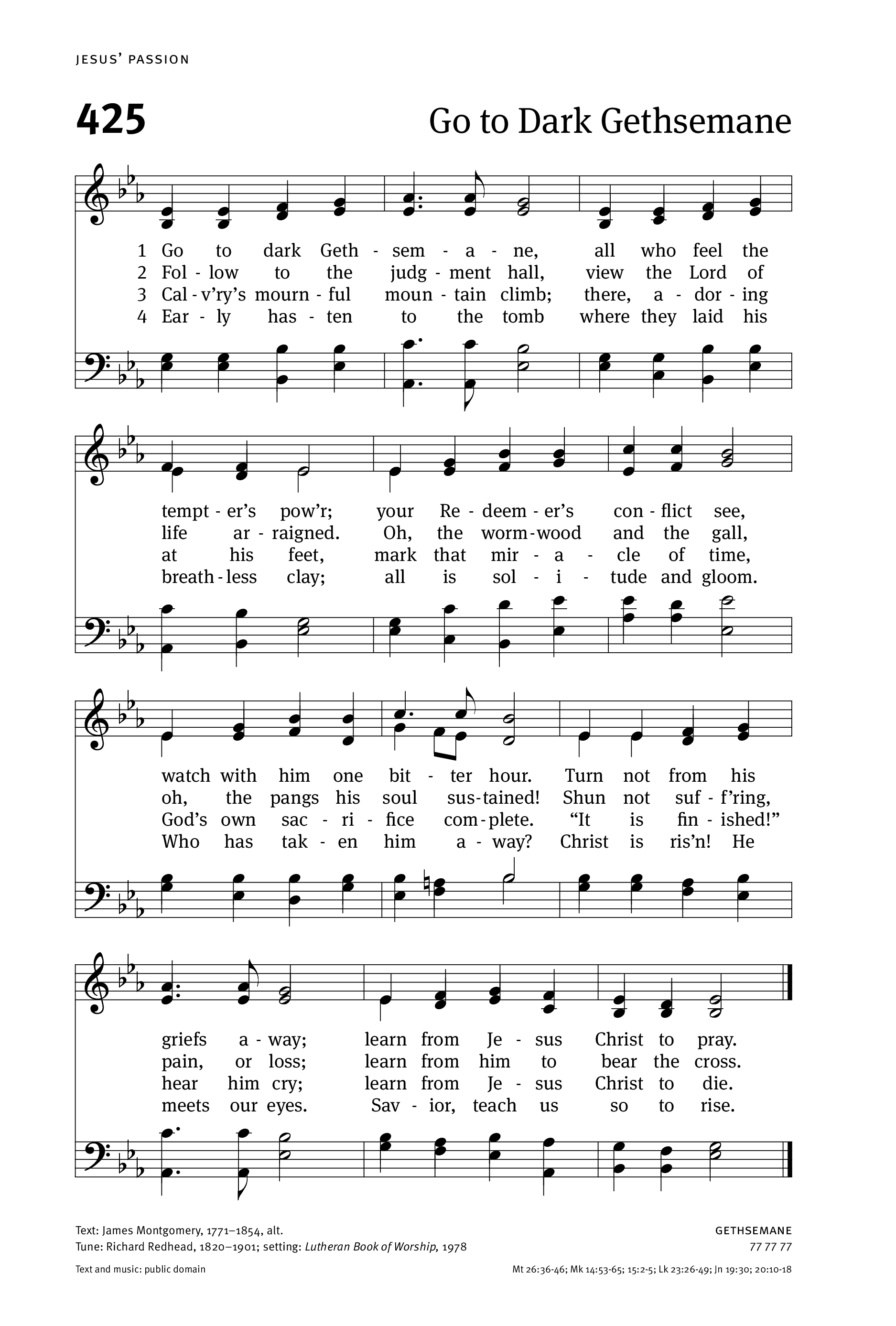 Hymn Sheet for Go to Dark Gethsemane