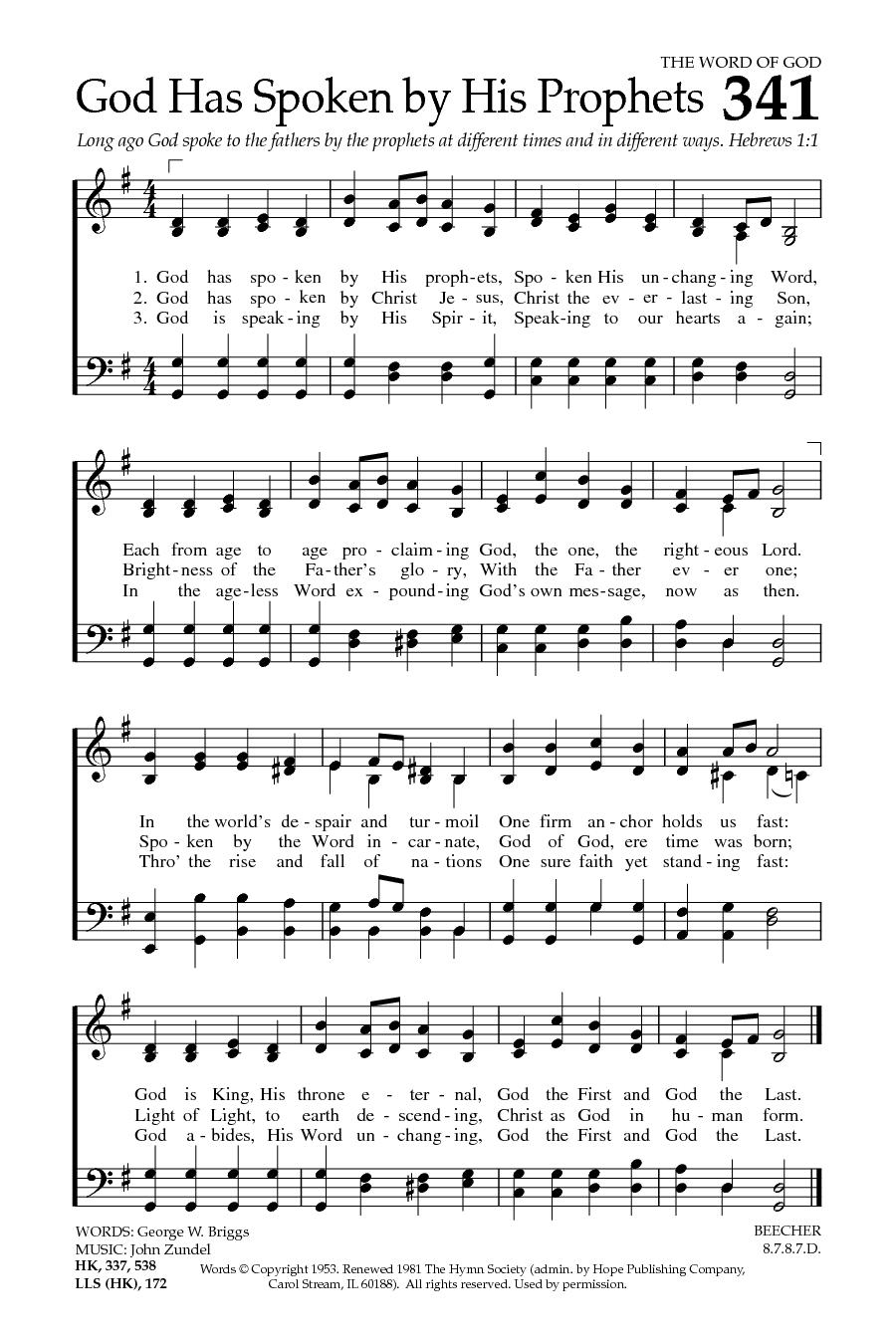 Hymn Sheet for God Hath Spoken by the Prophets