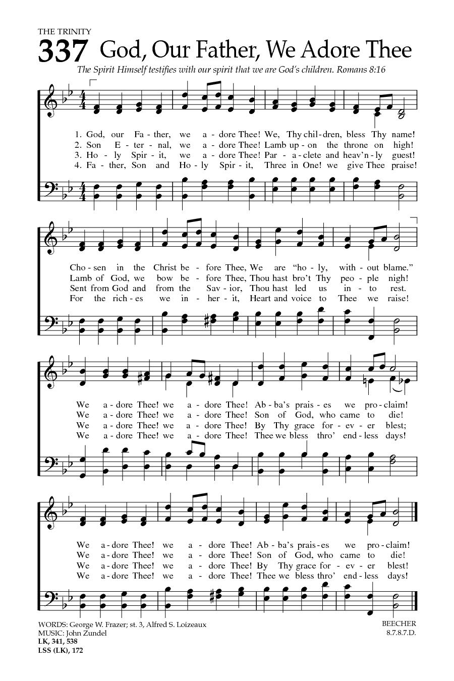 Hymn Sheet for God, Our Father, We Adore Thee