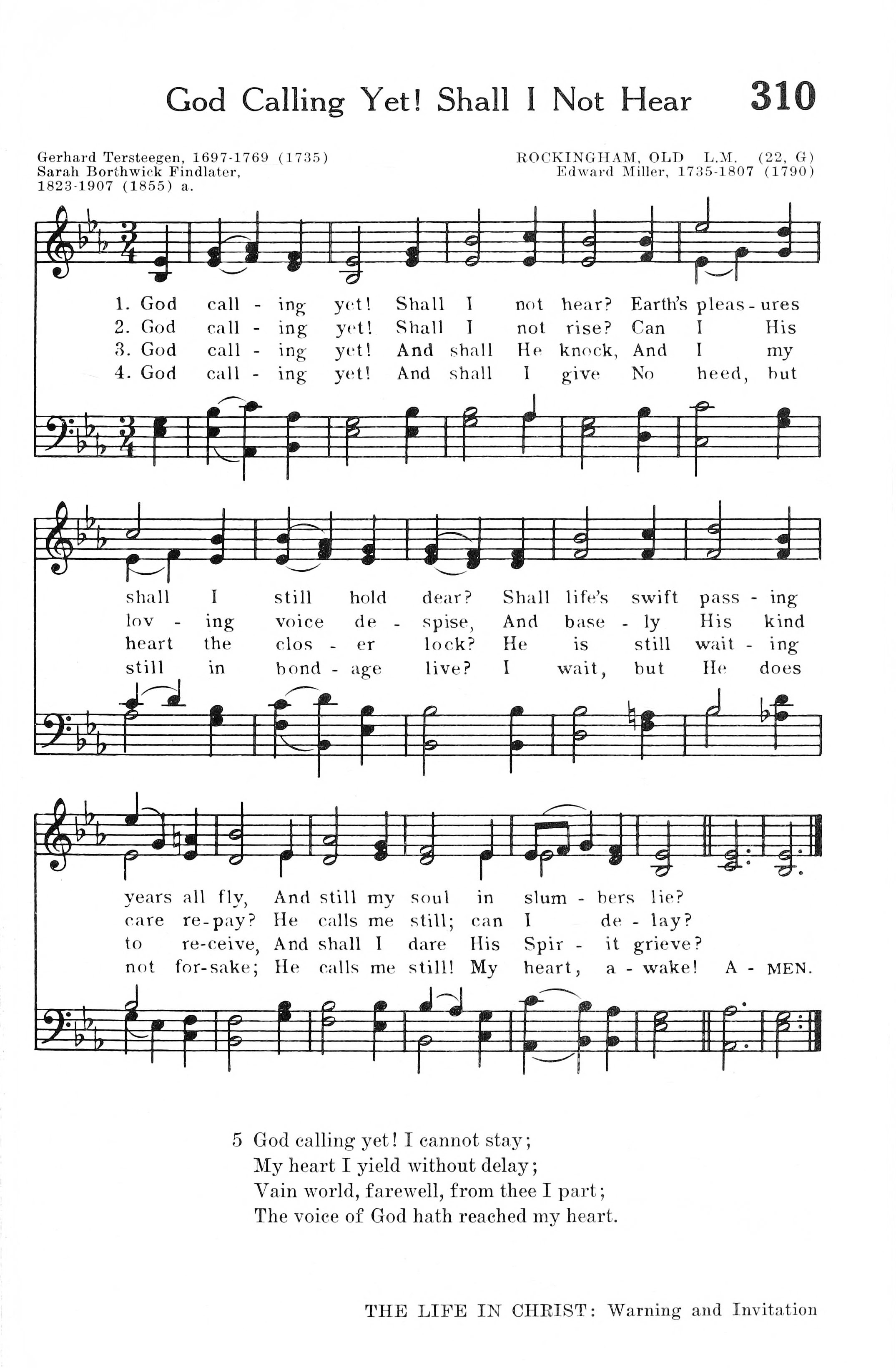 Hymn Sheet for God Calling Yet! Shall I Not Hear?
