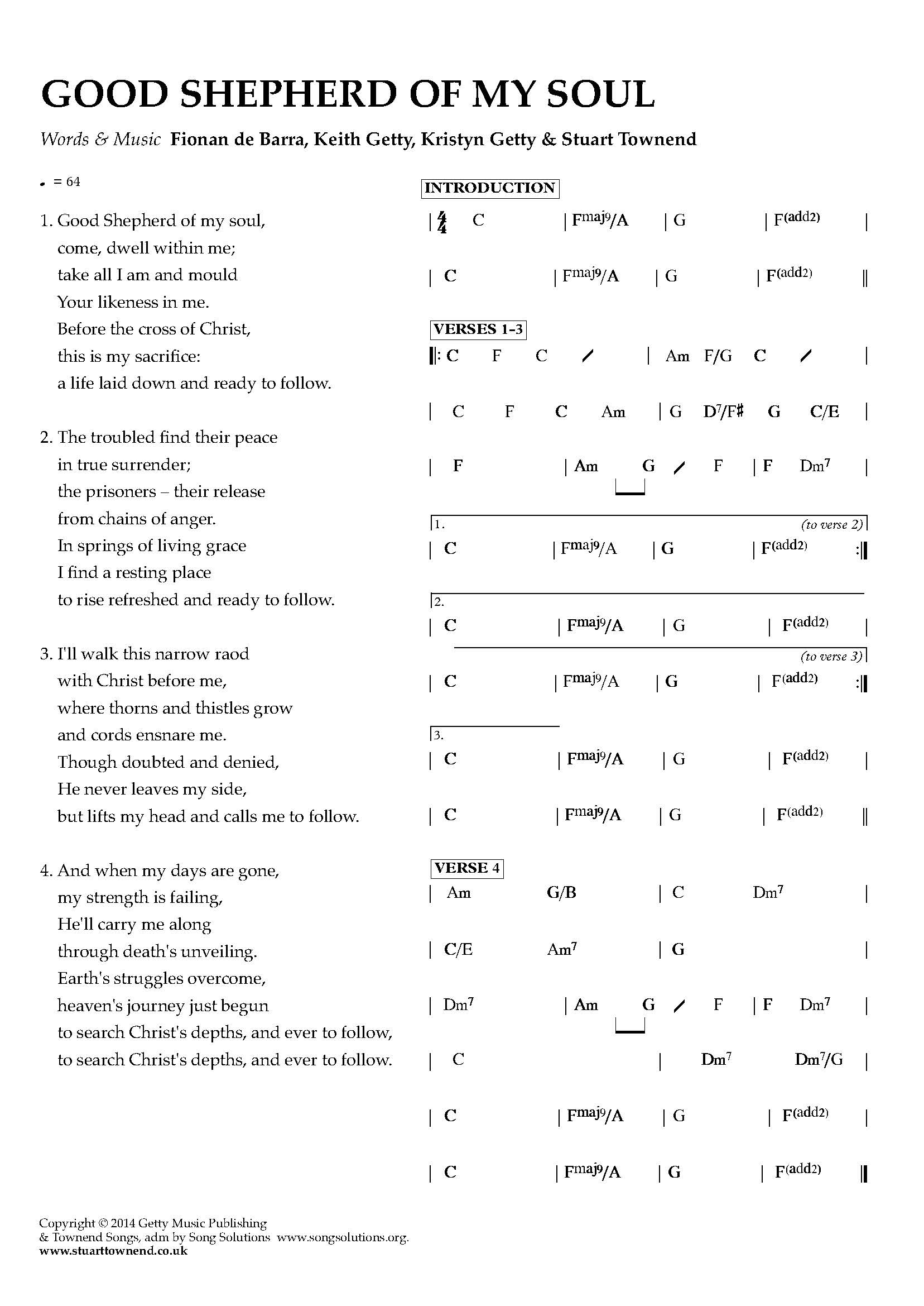 Hymn Sheet for Good Shepherd of My Soul