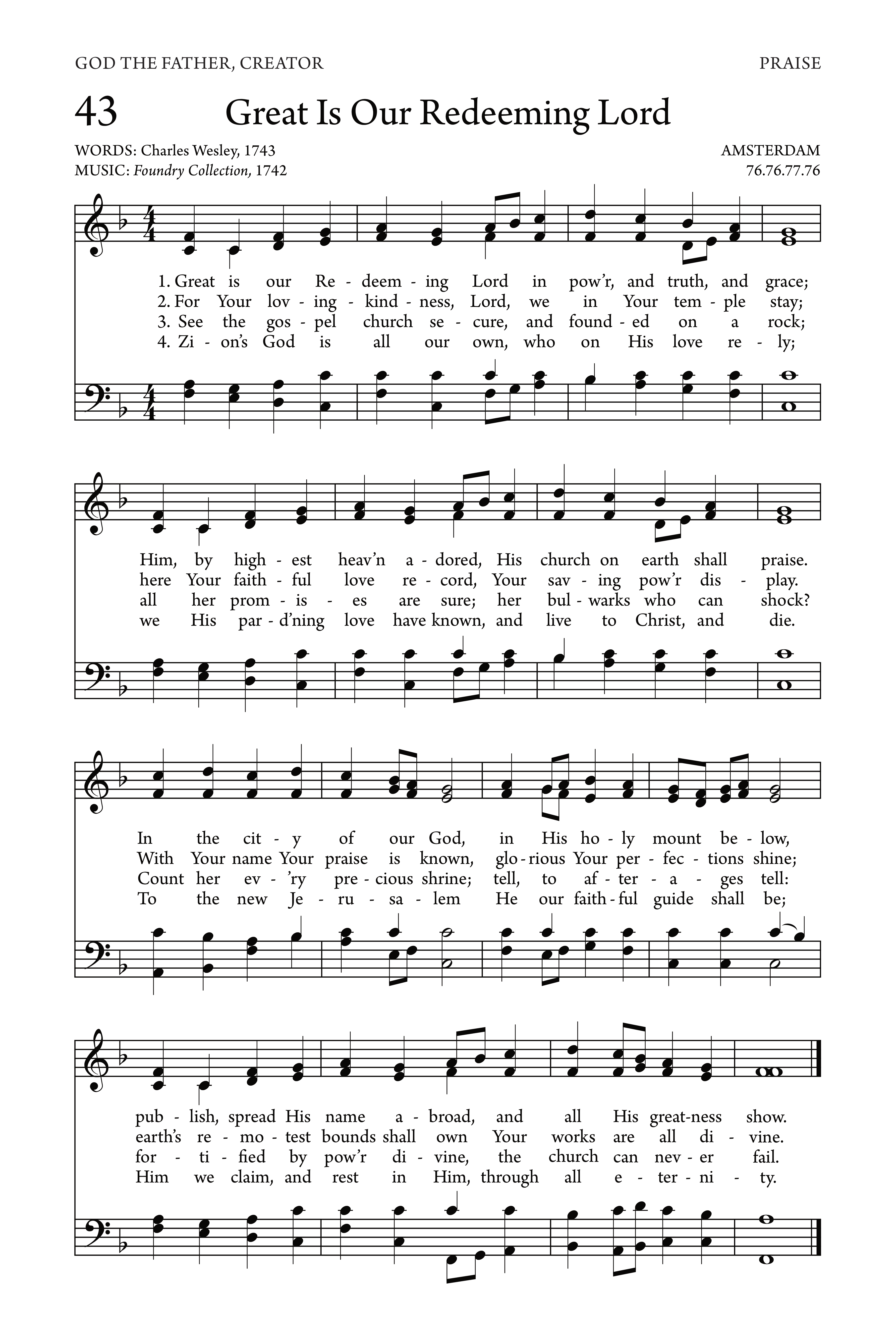 Hymn Sheet for Great is our Redeeming Lord