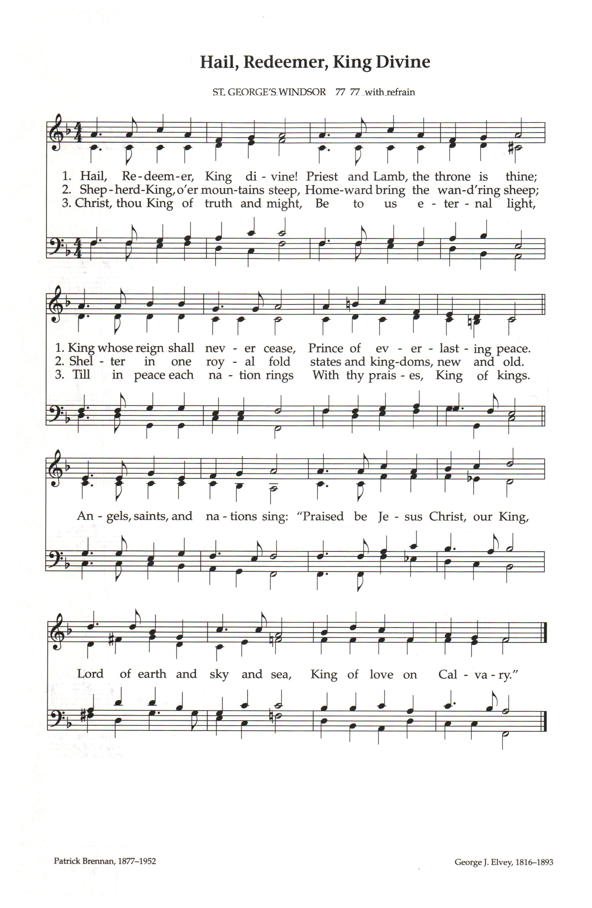 Hymn Sheet for Hail, Redeemer, King Divine