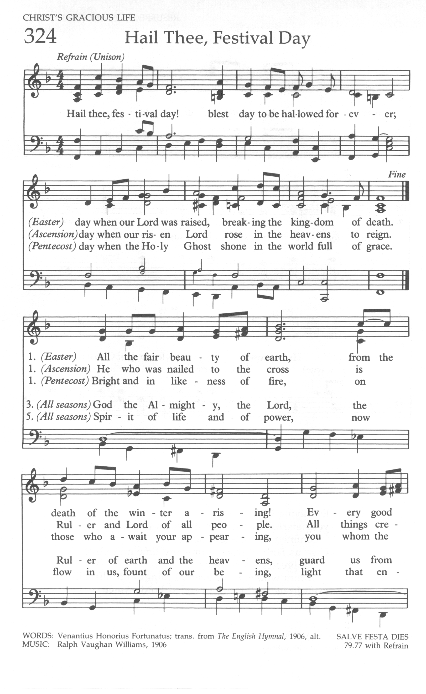 Hymn Sheet for Hail Thee, Festival Day