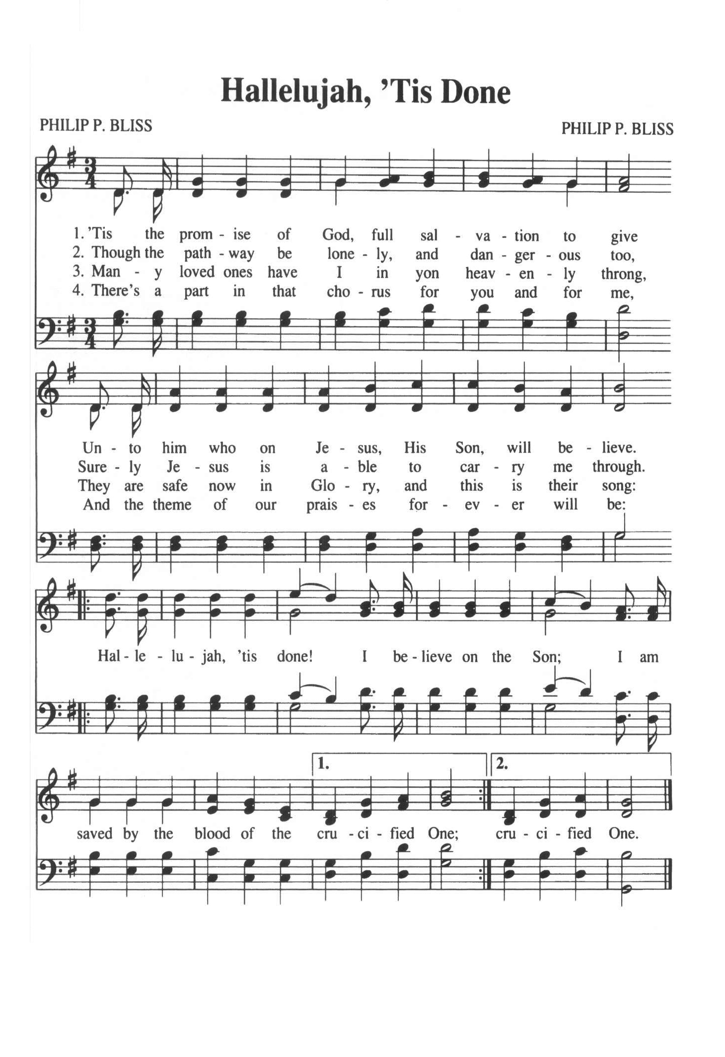 Hymn Sheet for Hallelujah, 'Tis Done!
