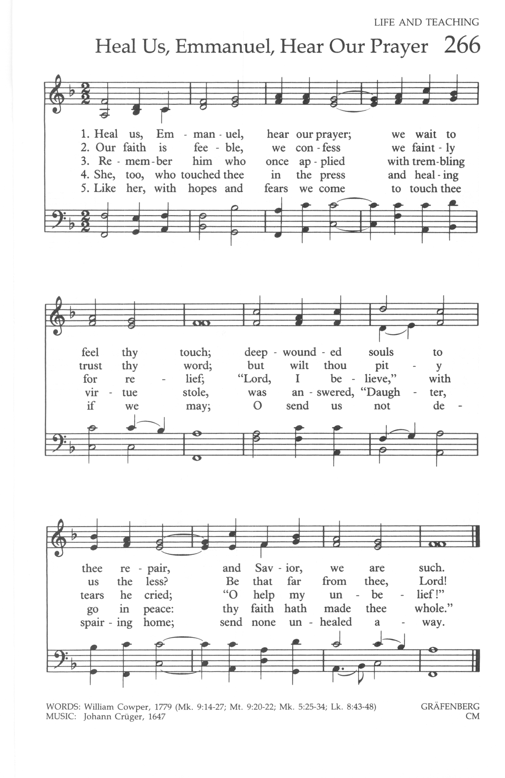 Hymn Sheet for Heal Us, Emmanuel, Hear Our Prayer