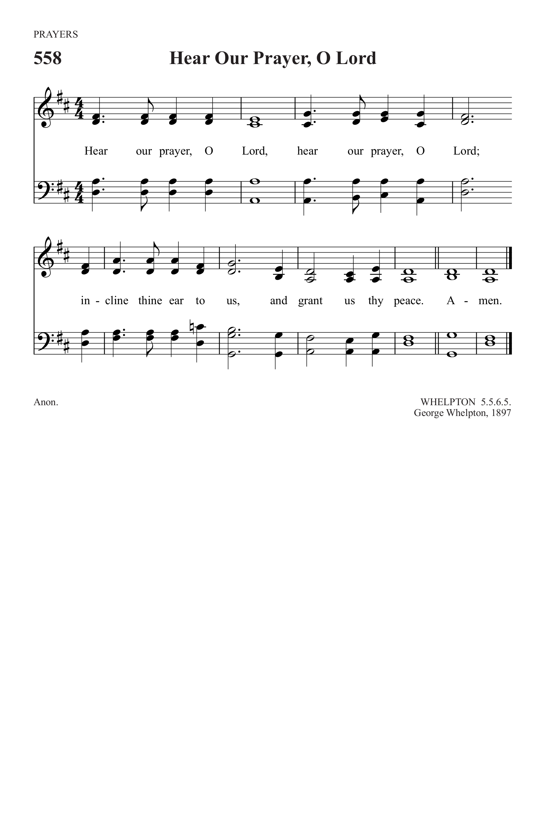 Hymn Sheet for Hear Our Prayer, O Lord