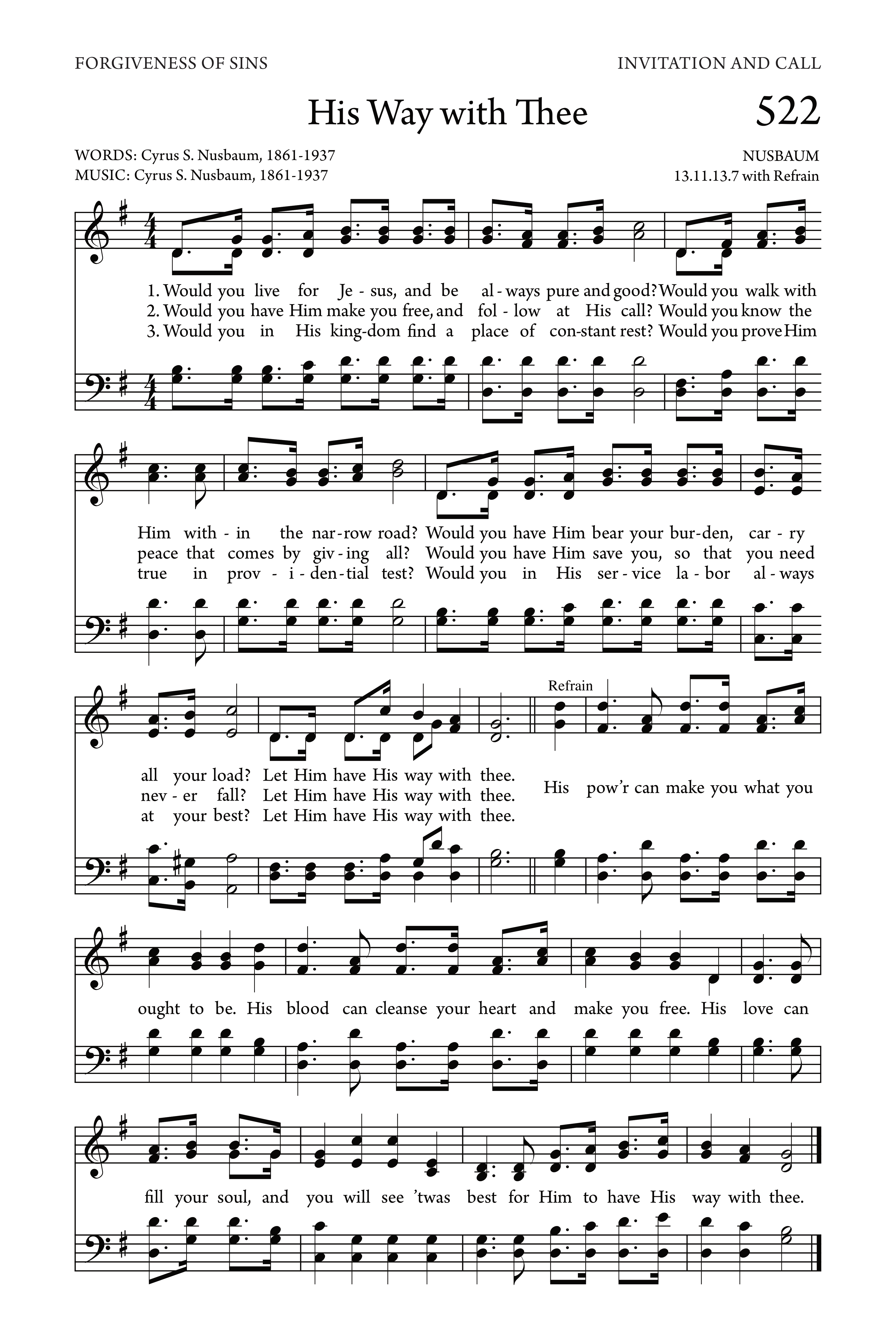Hymn Sheet for His Way with Thee
