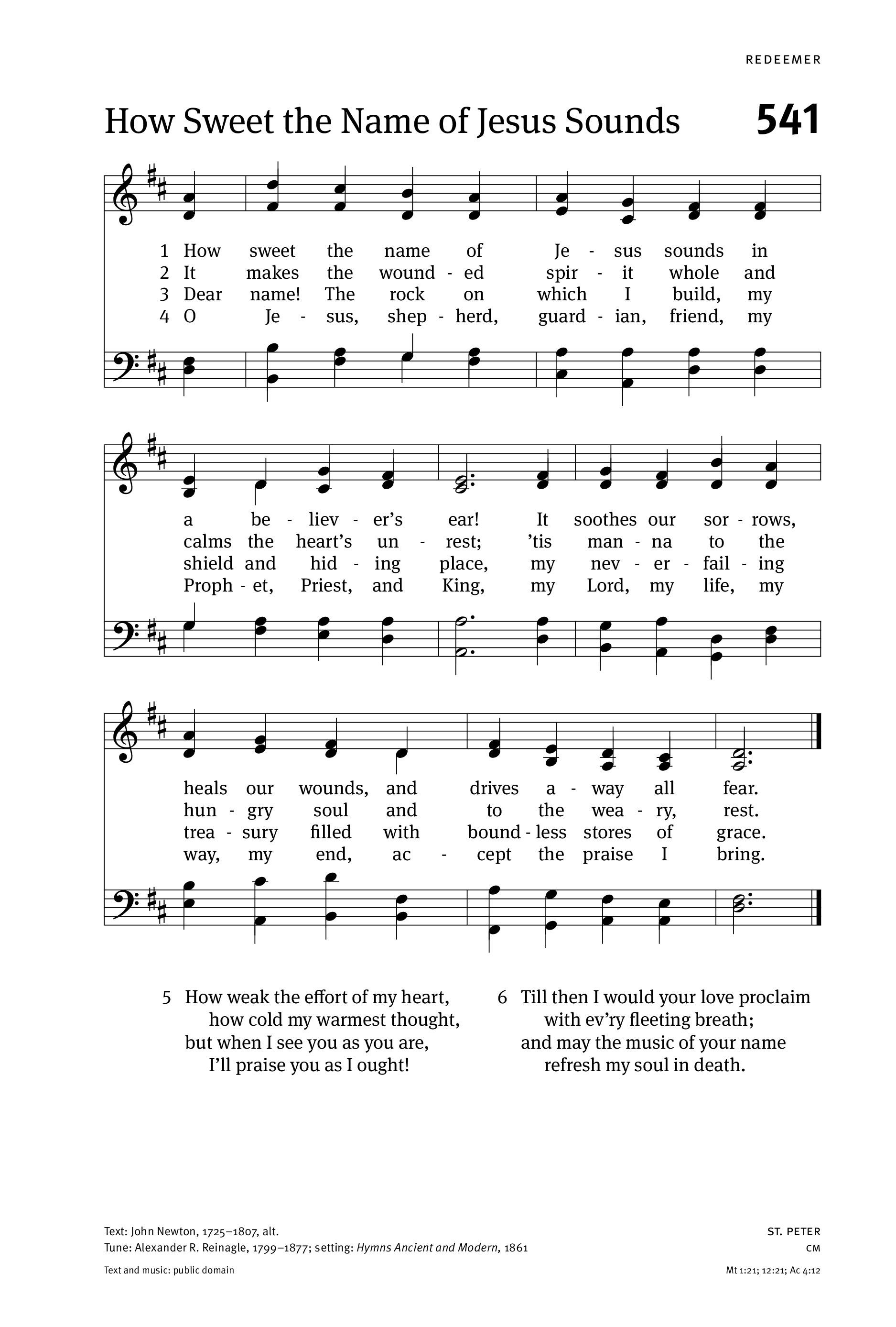 Hymn Sheet for How Sweet the Name of Jesus Sounds
