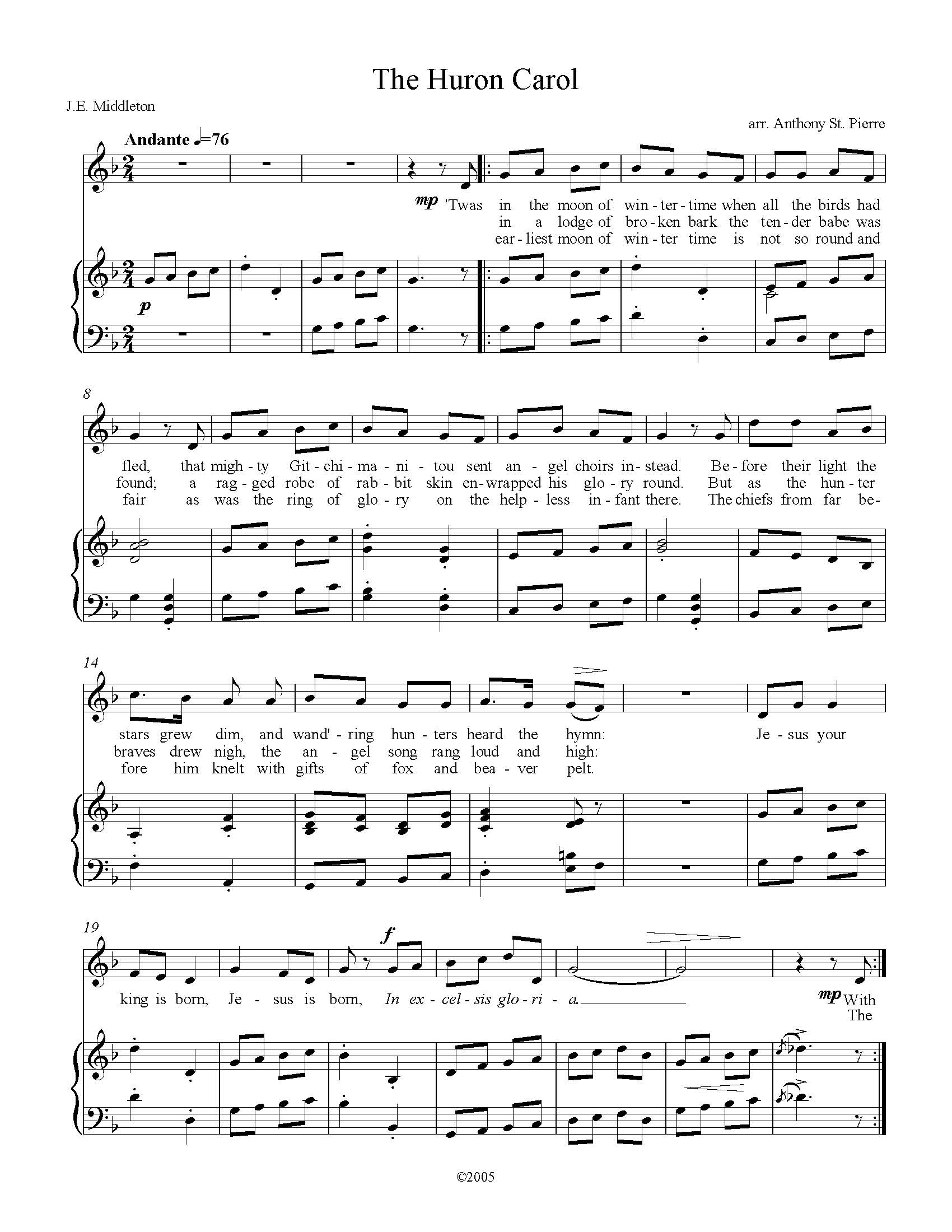 Hymn Sheet for Huron Carol (Jesous Ahatonhia)