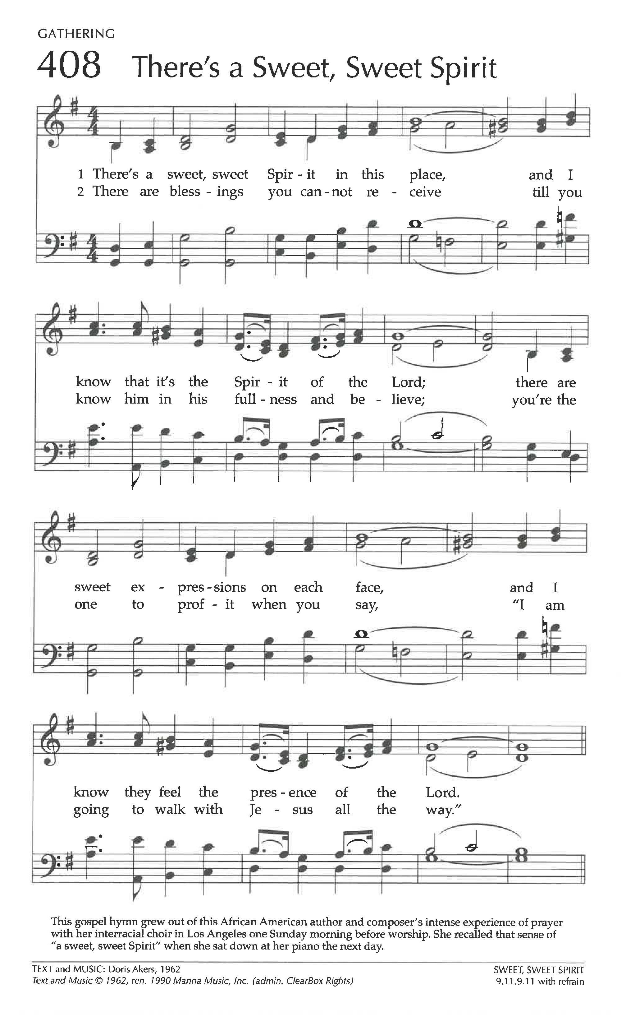 Hymn Sheet for Sweet, Sweet Spirit