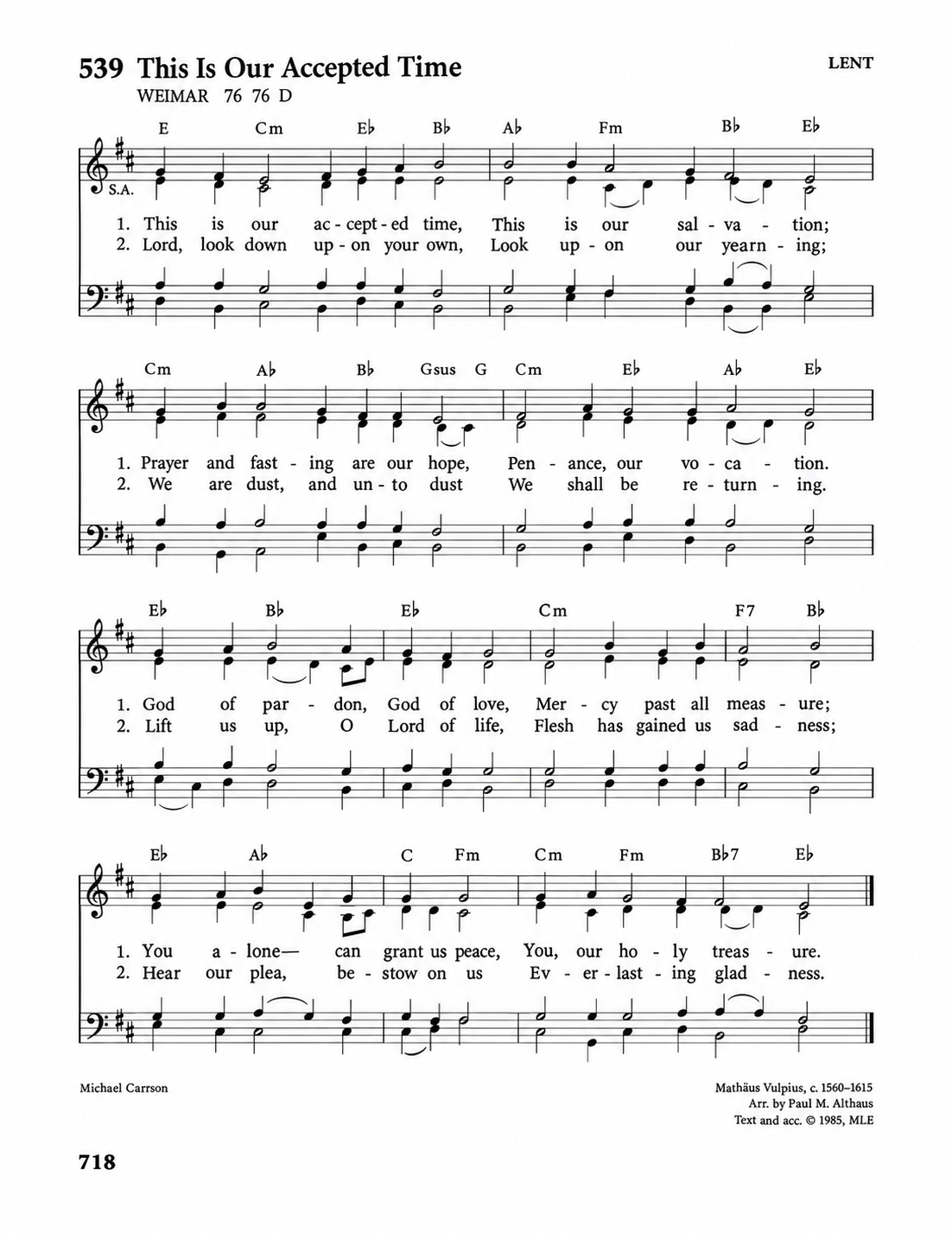 Hymn Sheet for This is our accepted time