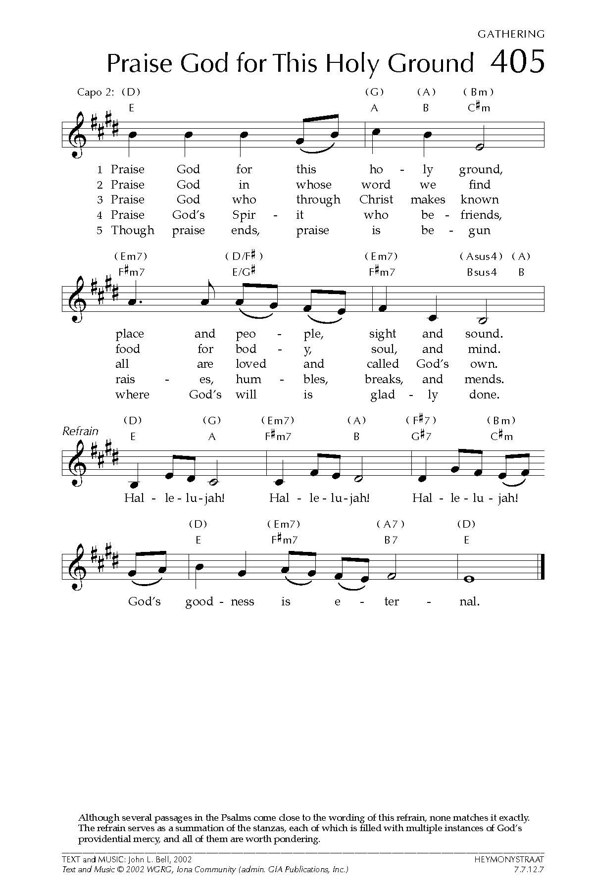 Hymn Sheet for Praise God for This Holy Ground