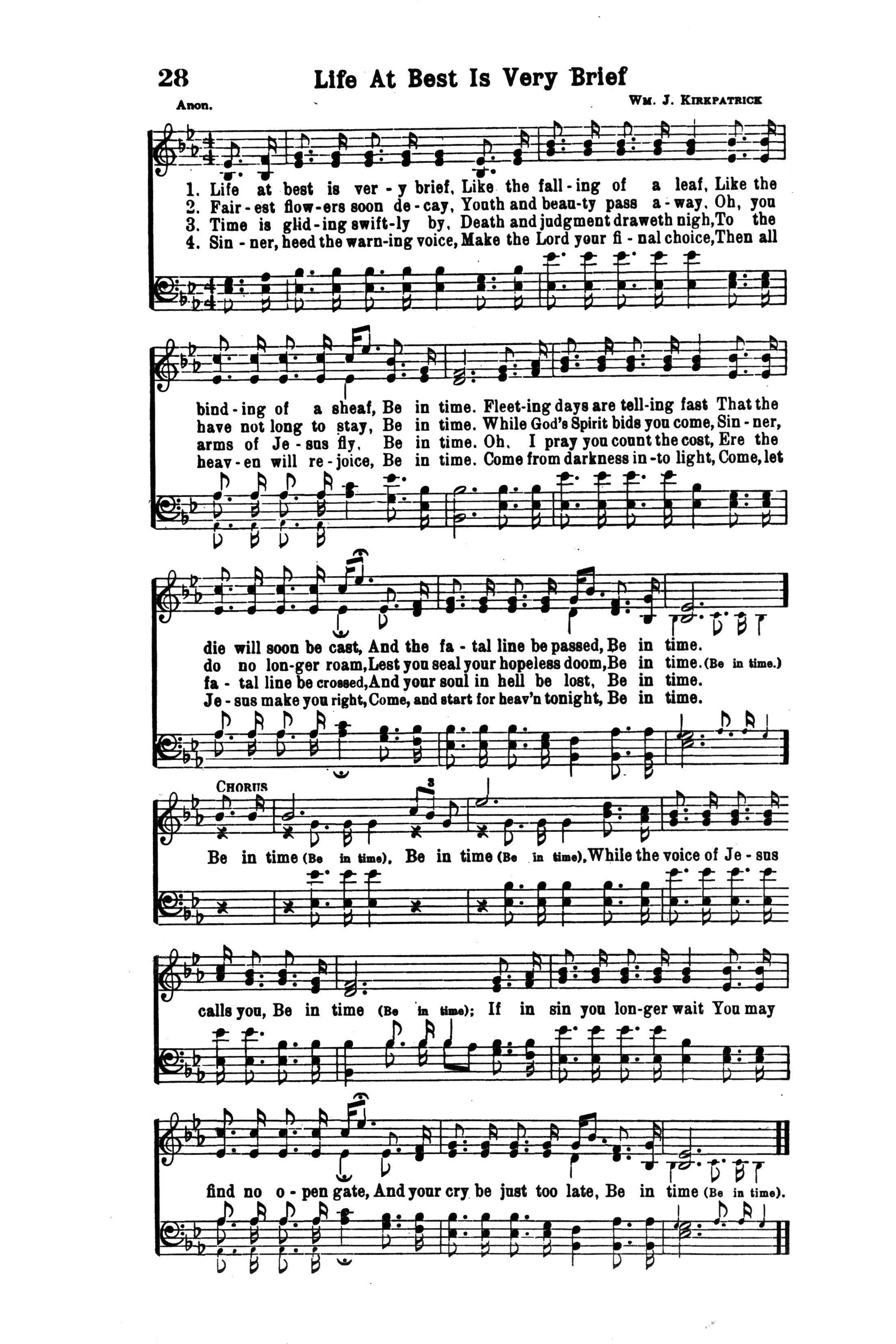 Hymn Sheet for Life at Best is Very Brief (Be in Time)