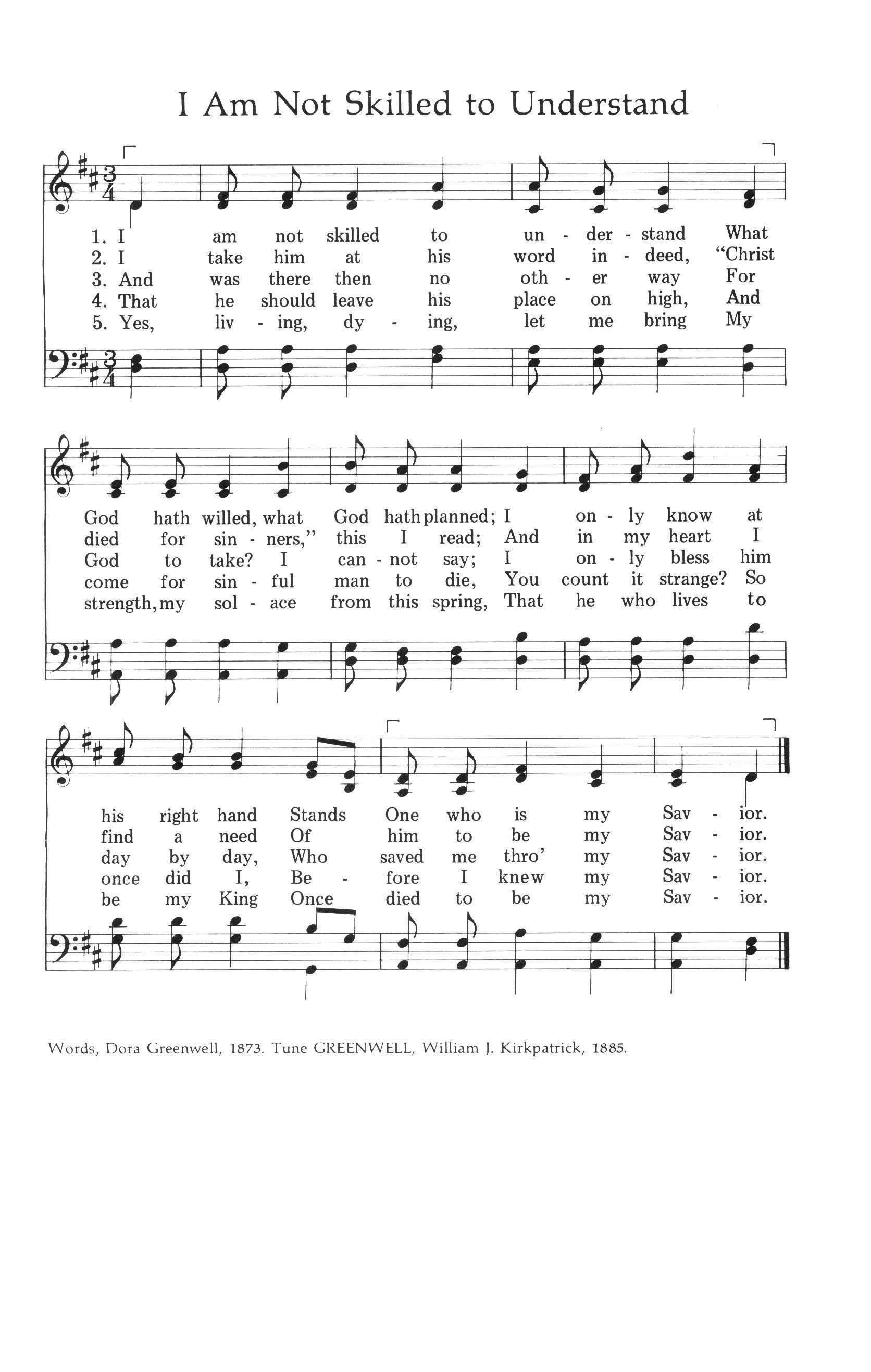 Hymn Sheet for I Am Not Skilled To Understand