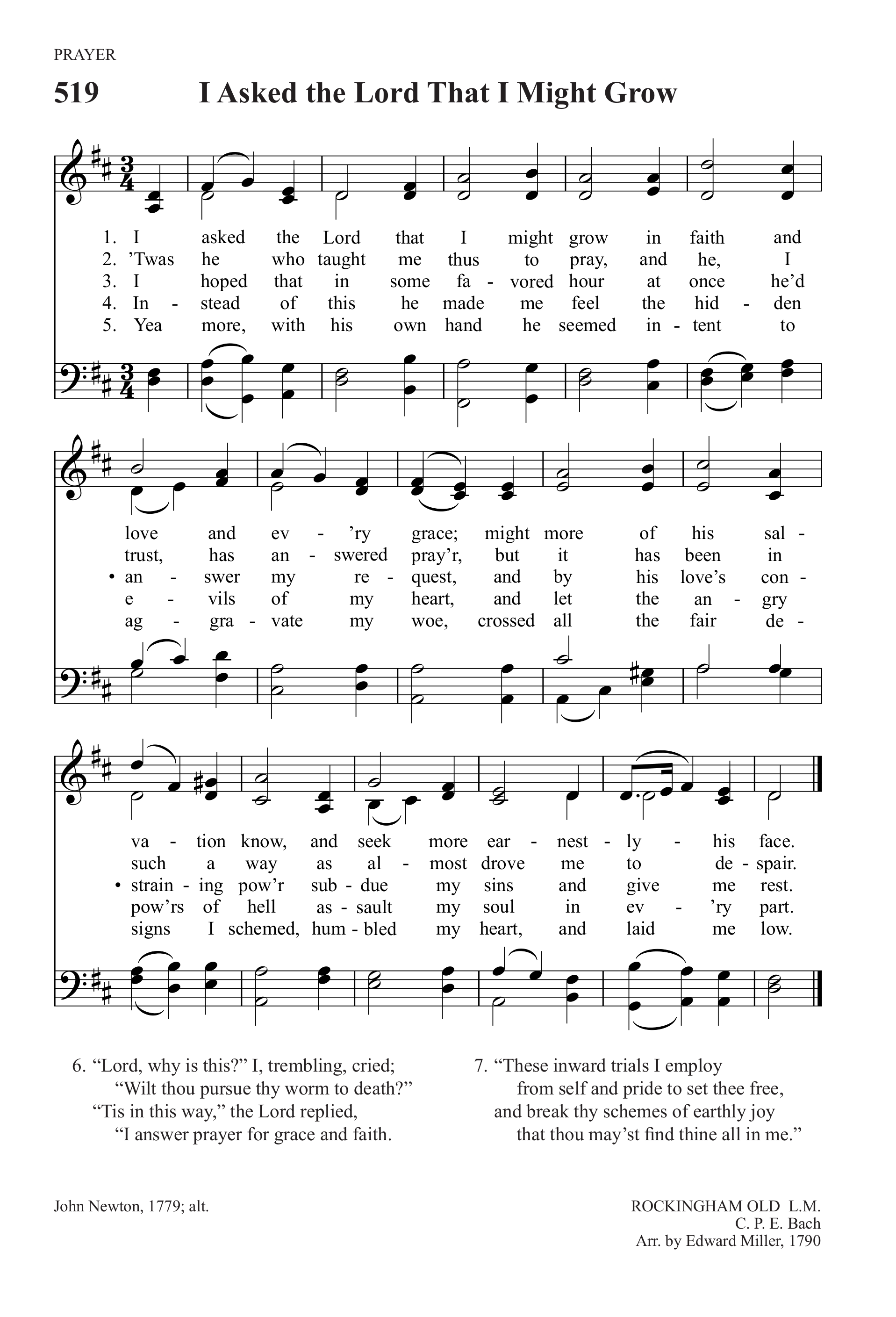 Hymn Sheet for I Asked the Lord That I Might Grow