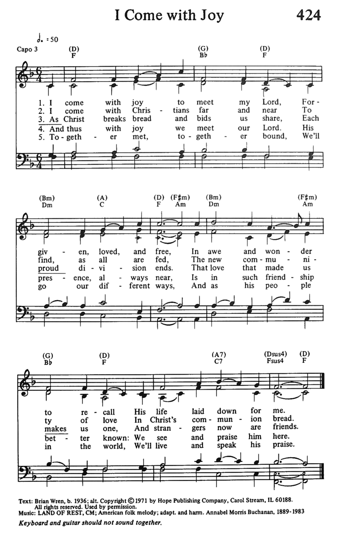 Hymn Sheet for I Come With Joy