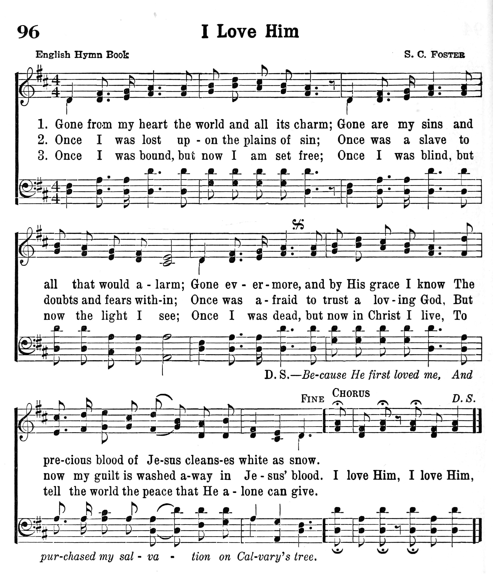 Hymn Sheet for I Love Him (Because He First Loved Me)