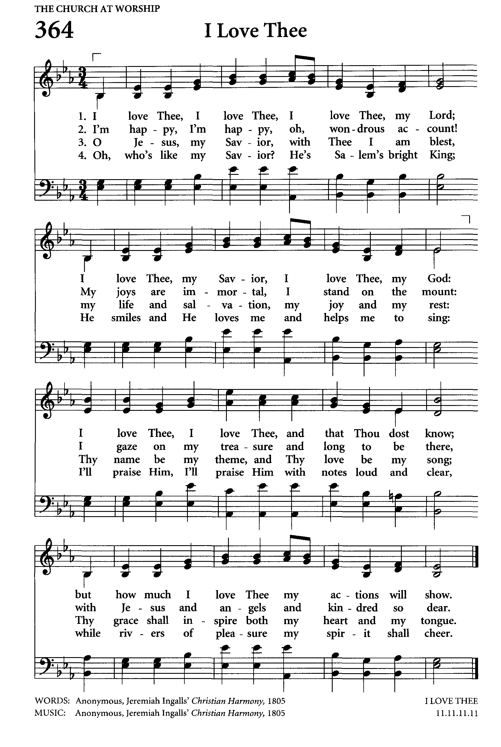 Hymn Sheet for I Love Thee