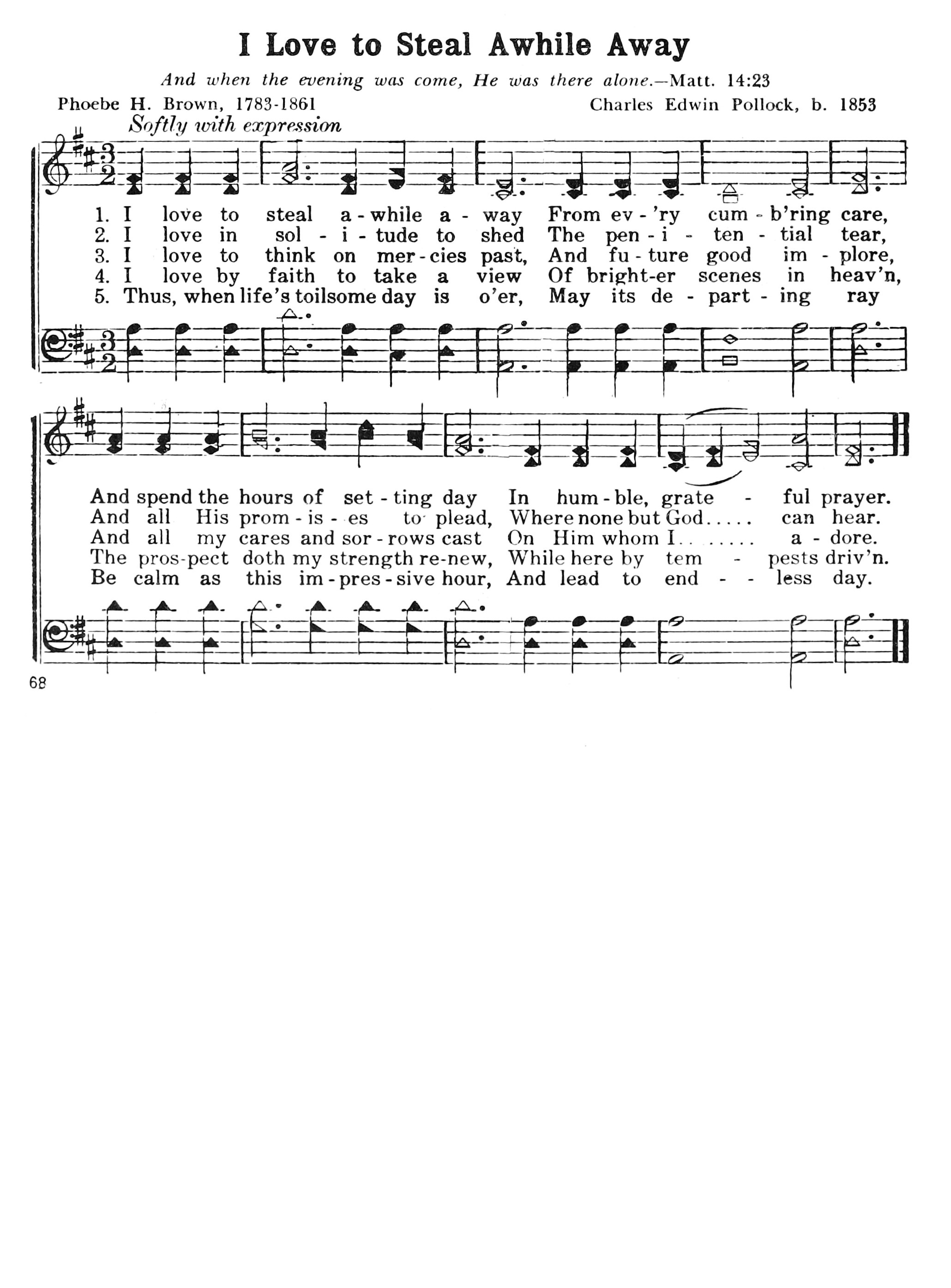 Hymn Sheet for I Love to Steal Awhile Away