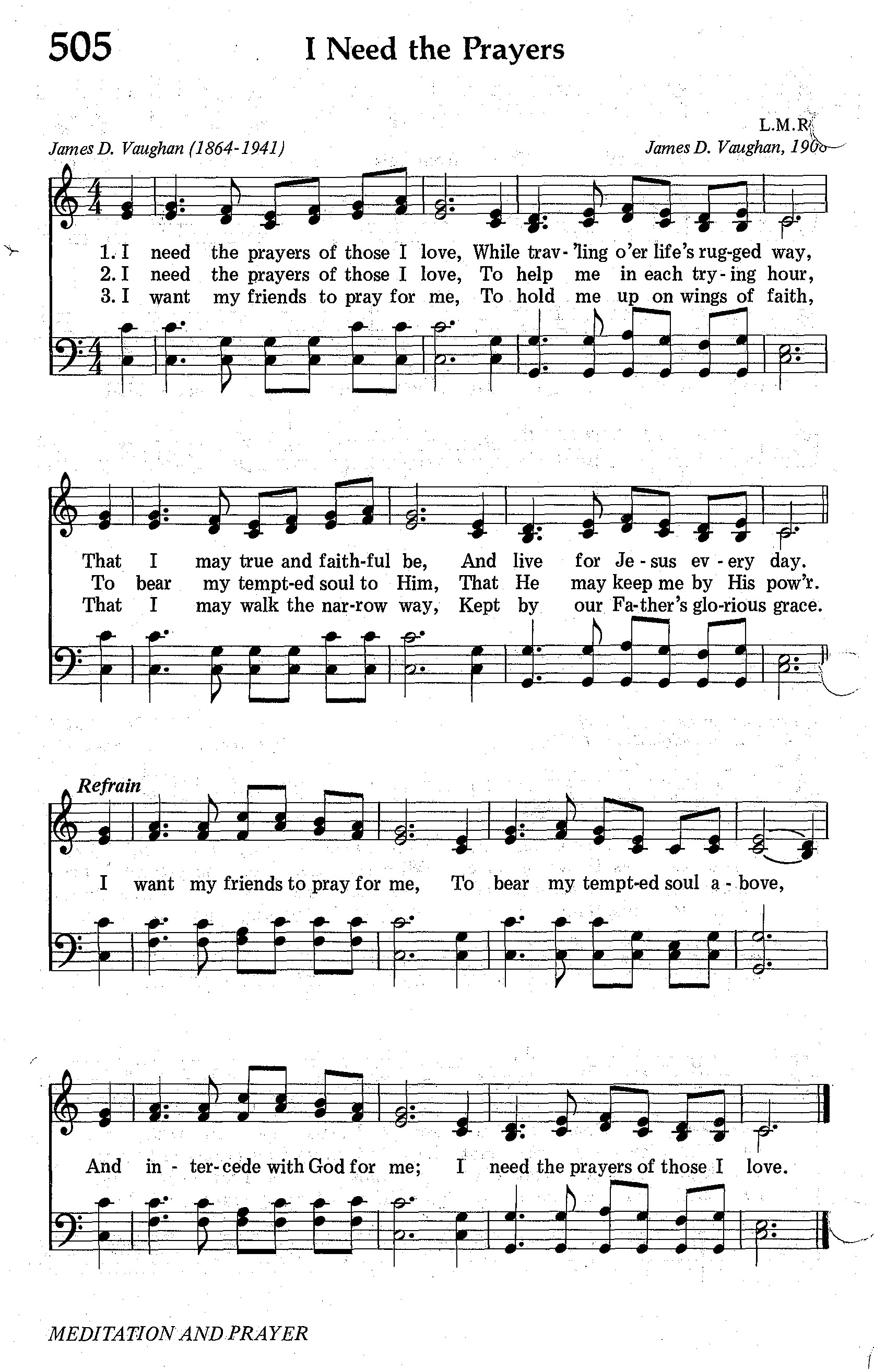 Hymn Sheet for I Need the Prayers