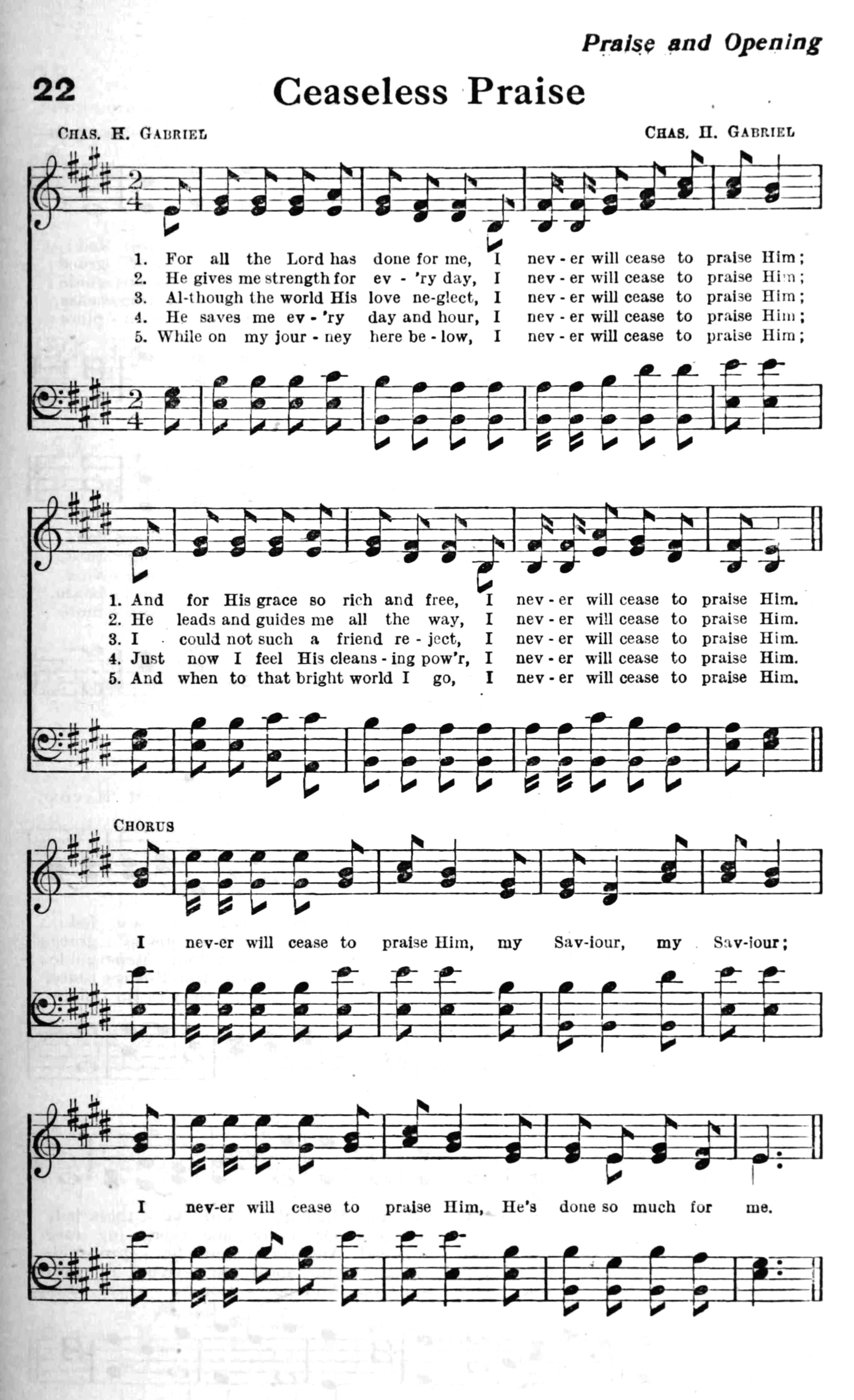 Hymn Sheet for I Never Will Cease to Love Him