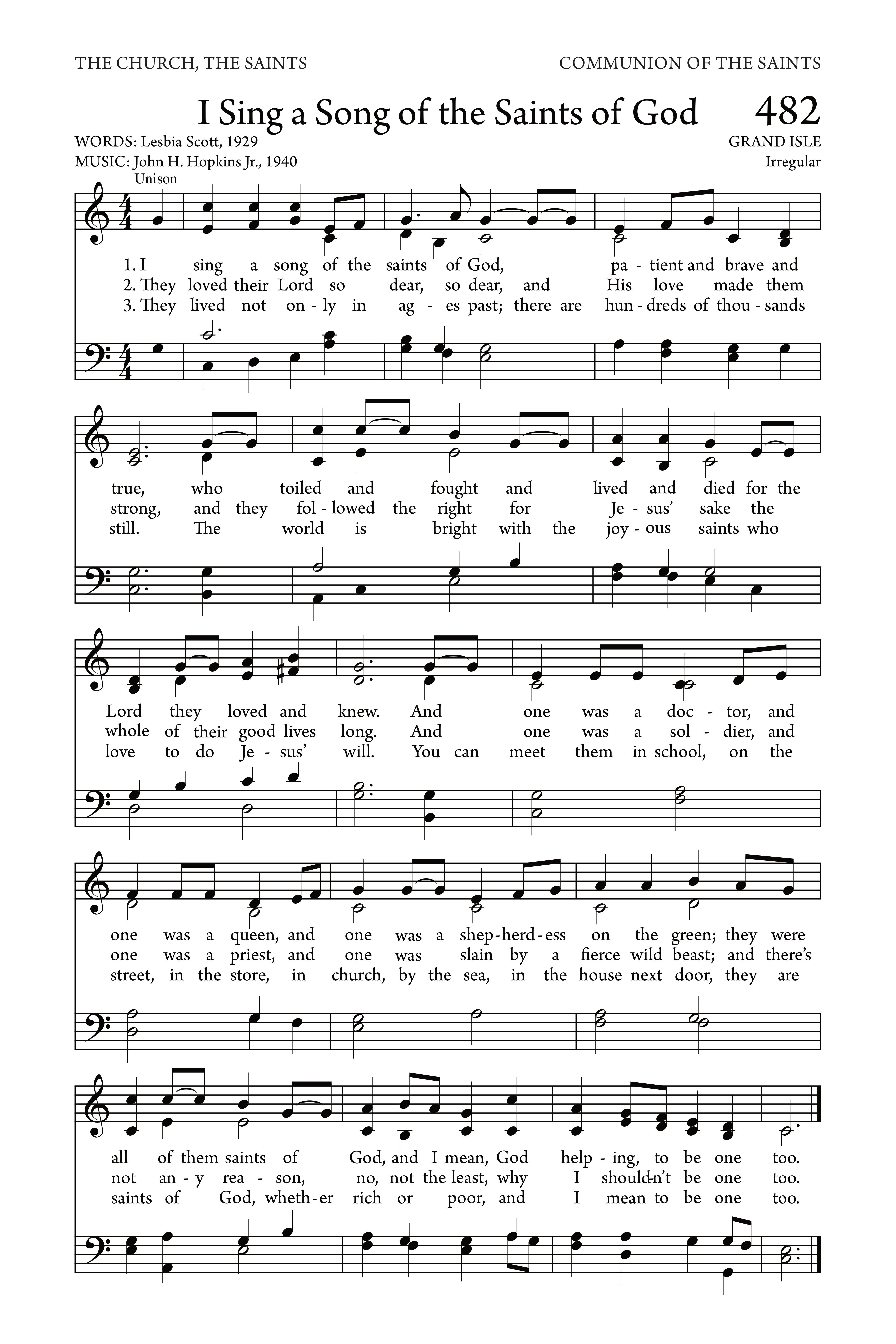 Hymn Sheet for I Sing a Song of the Saints of God