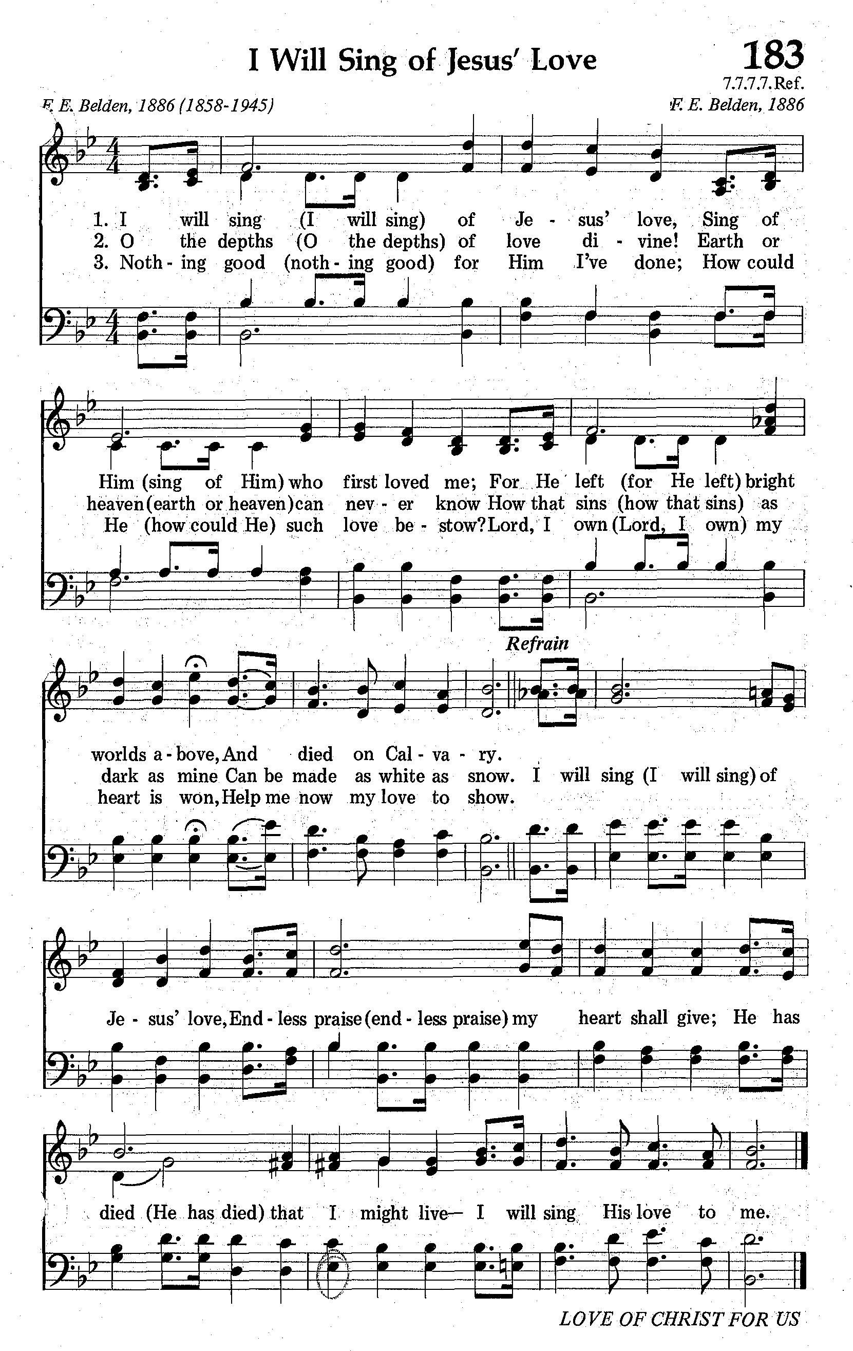 Hymn Sheet for I Will Sing of Jesus' Love, Sing of Him who
